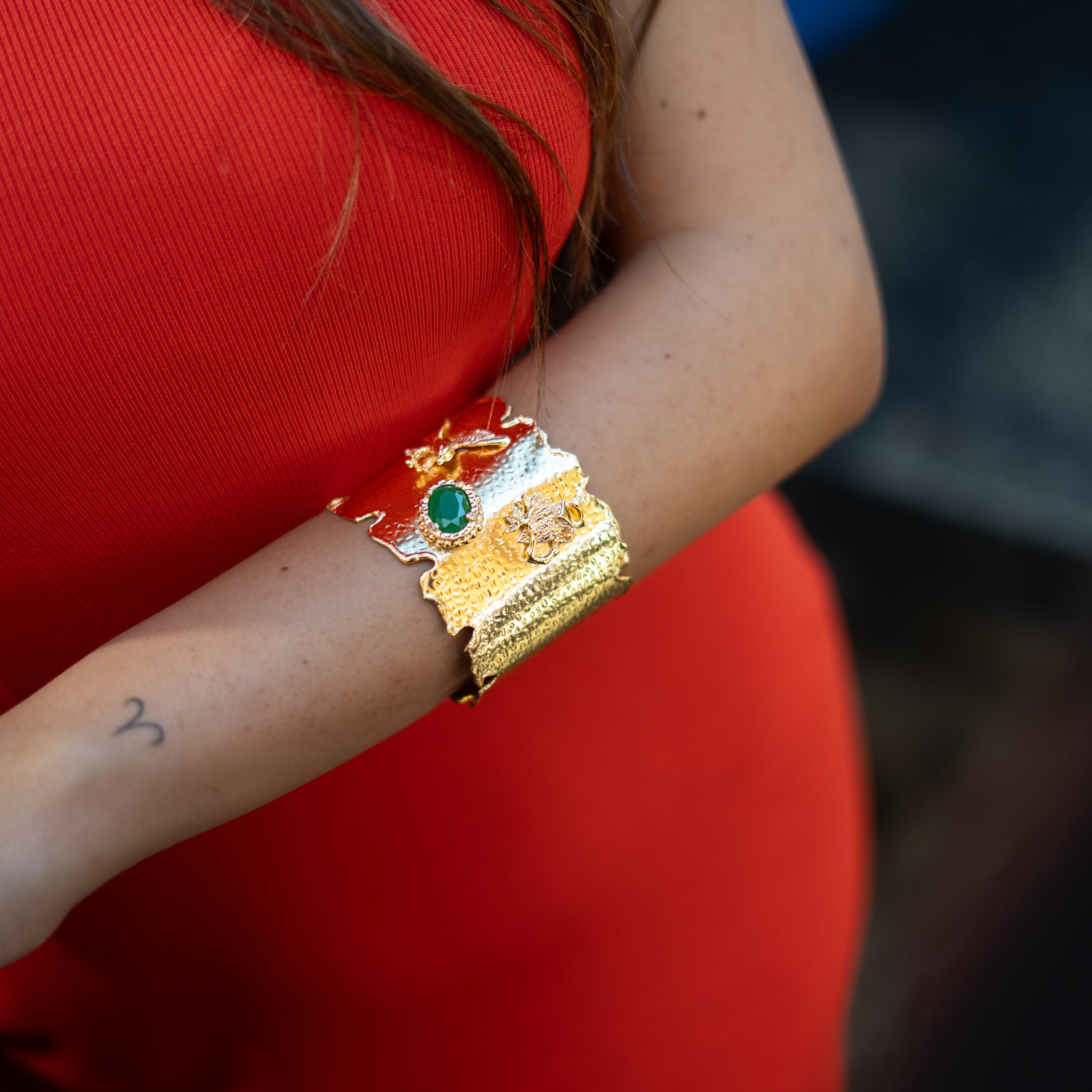 Emerald Wisdom Eagle &amp; Owl Gold Cuff Bracelet
