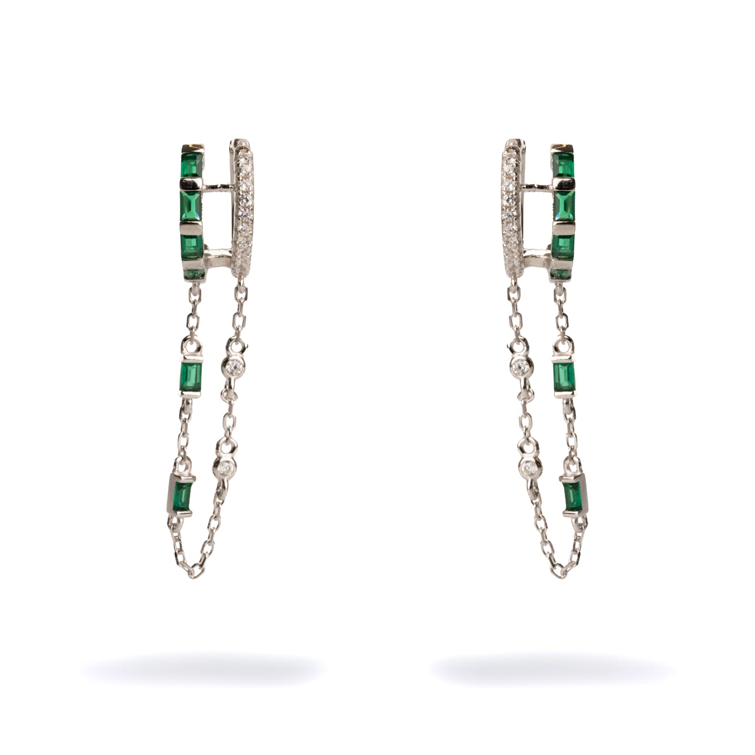 Sophisticated Sterling Silver Earrings with Emeralds and Diamonds
