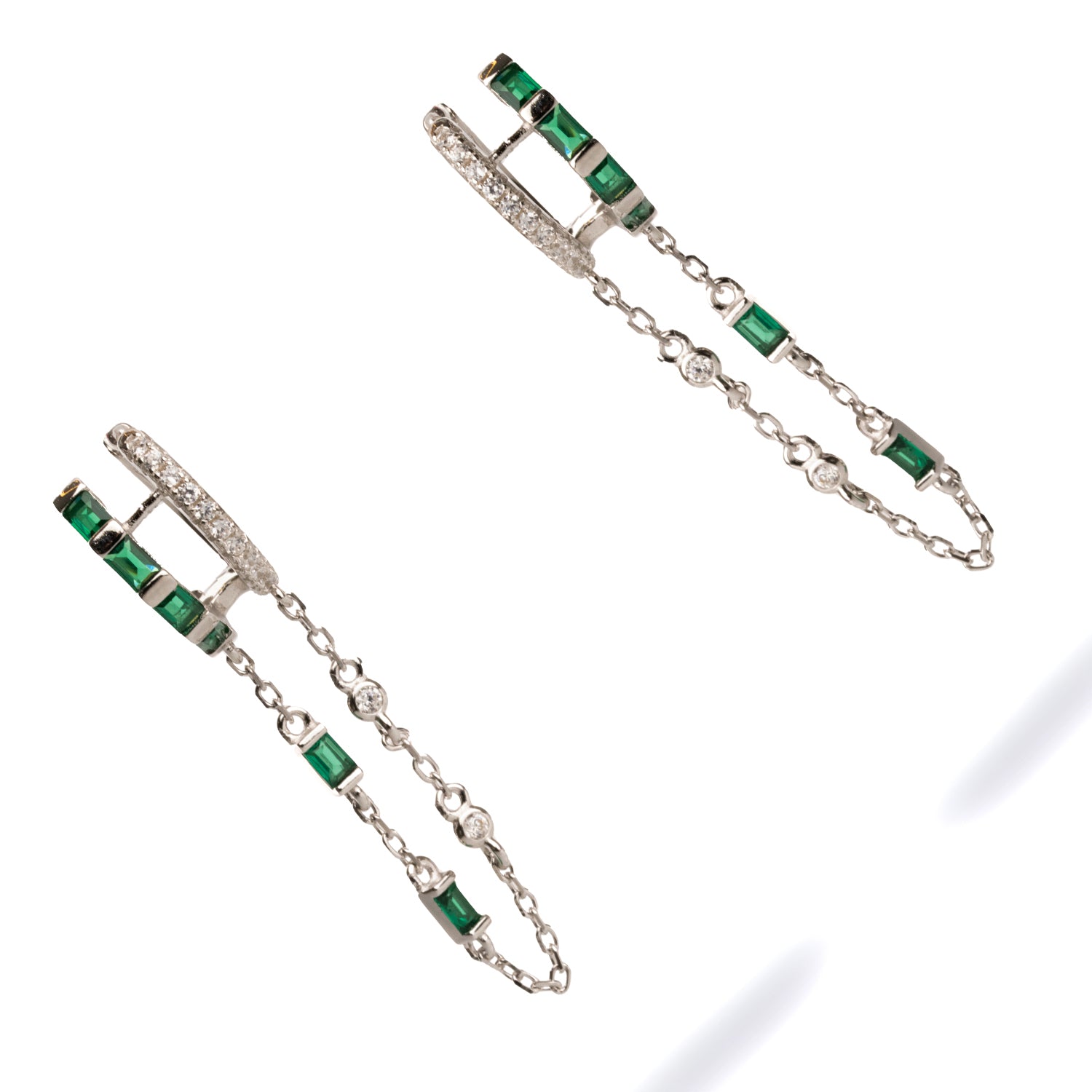 Sparkling Emerald and Diamond Drops on Sterling Silver - A Symbol of Elegance
