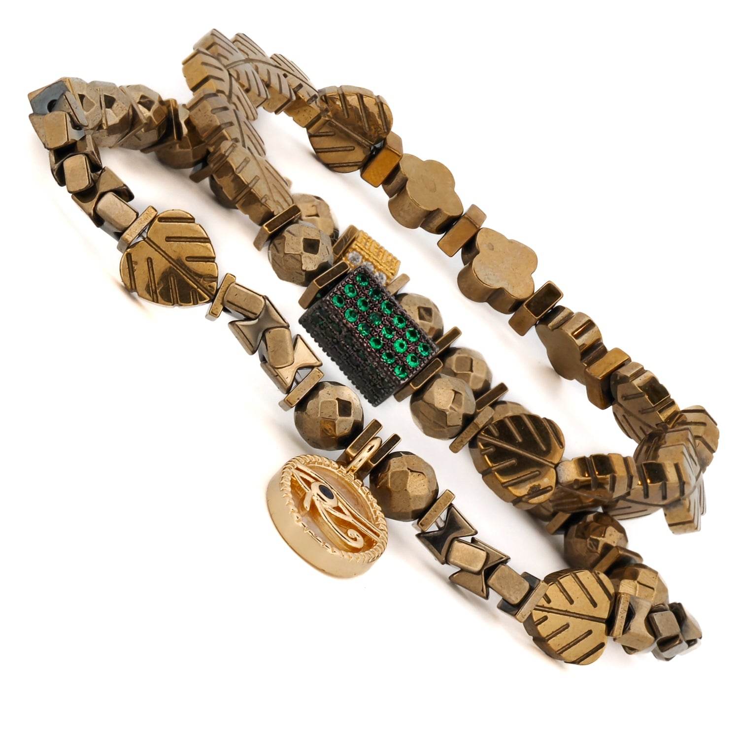 Eye Of Ra Charm Gold Hematite Stone Beaded Bracelet Set