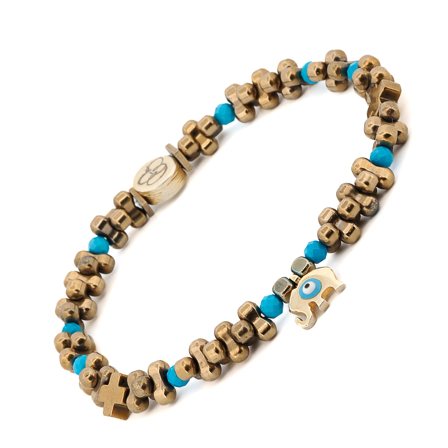 Minimalist Elephant Pendant Gold Hematite Stone Necklace &amp; Bracelet Set
