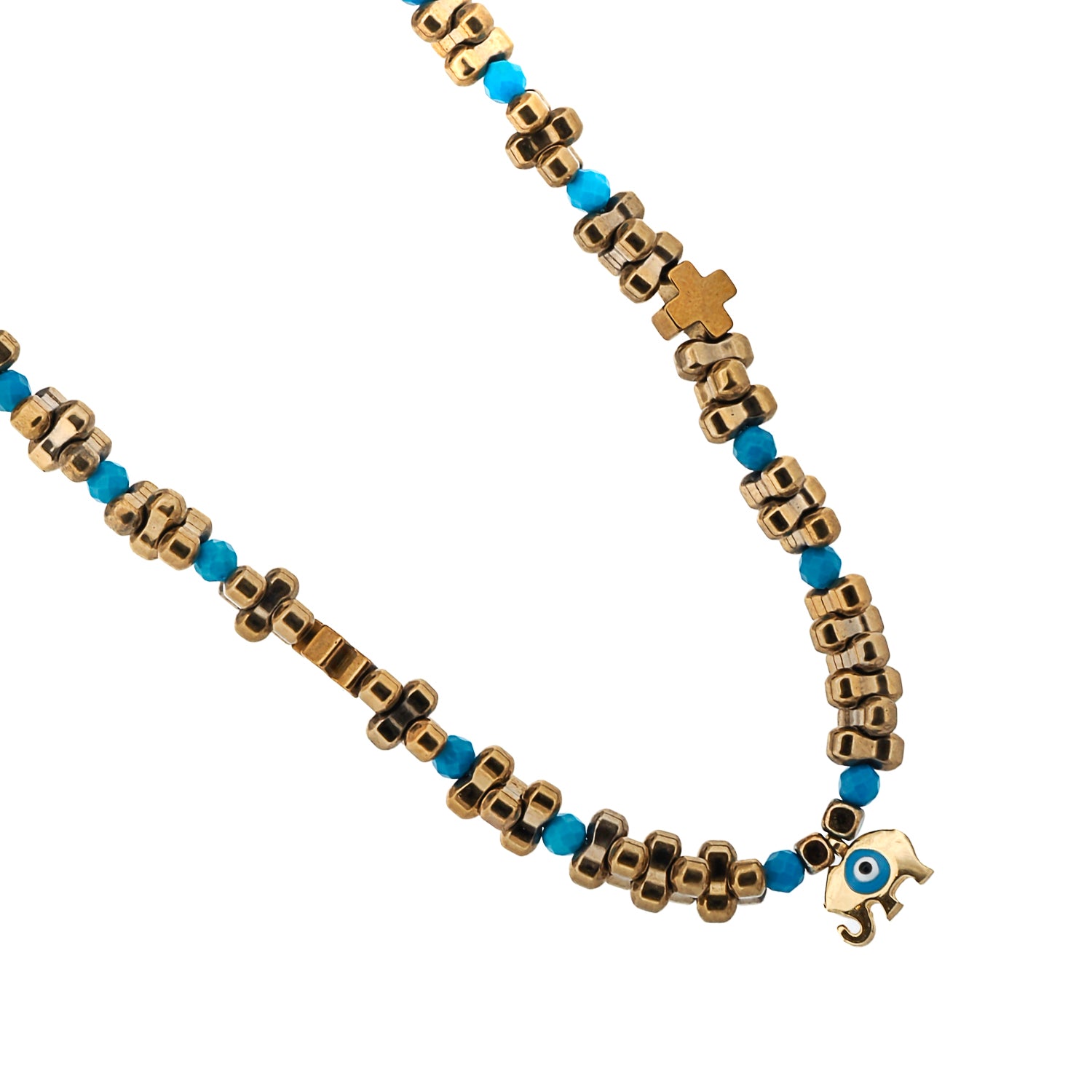 Minimalist Elephant Pendant Gold Hematite Stone Necklace &amp; Bracelet Set