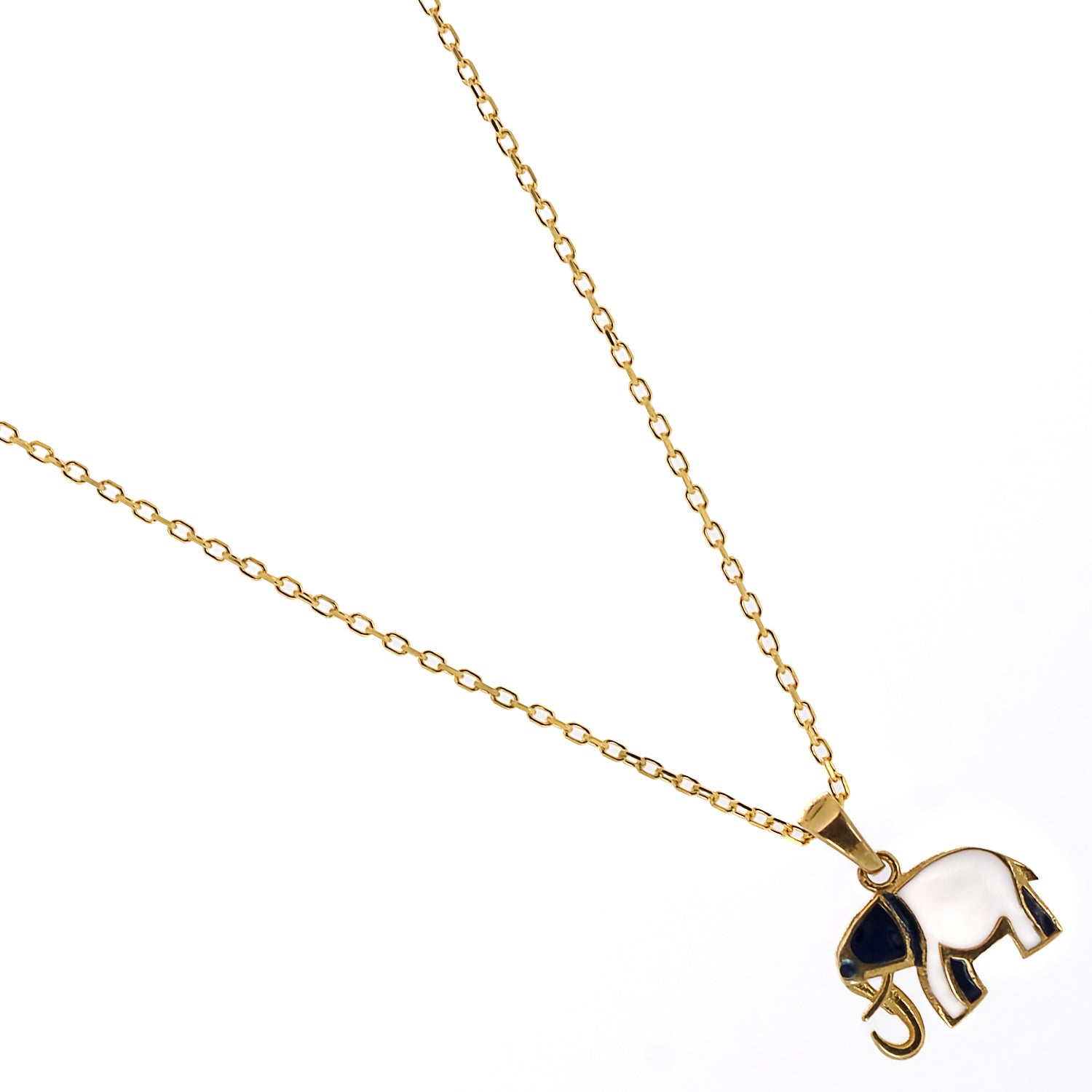 Stylish shot of the Gold Blue And White Elephant Necklace, showcasing its unique design and meaningful symbolism.