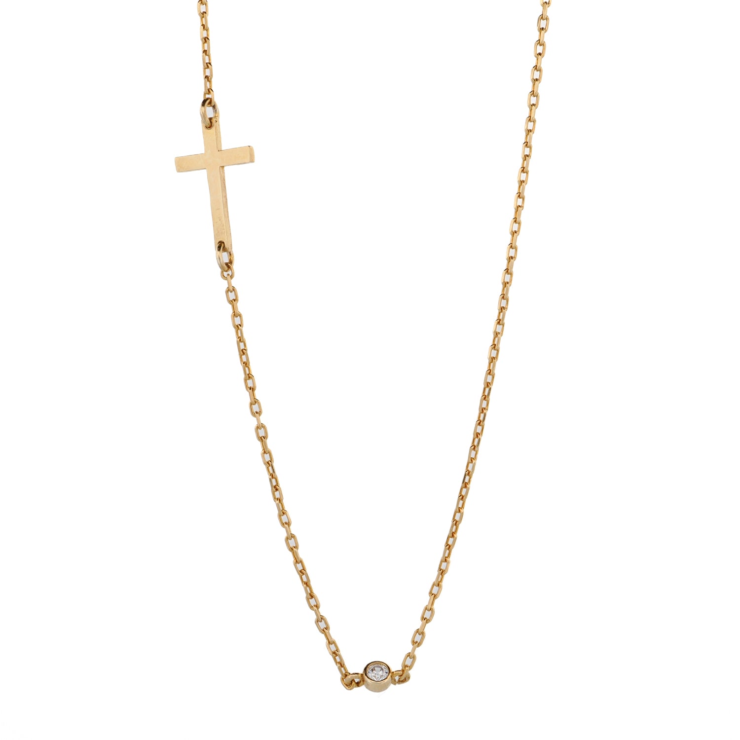 18K gold-plated cross charm necklace with sparkling CZ diamonds and sterling silver chain