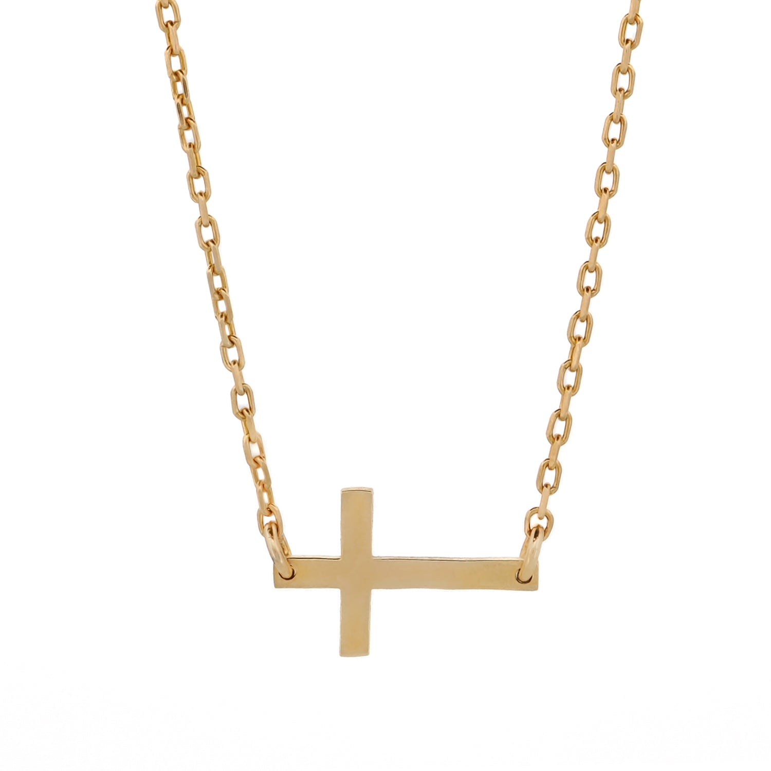 Elegant gold cross charm necklace with a diamond-adorned chain, plated in 18K gold