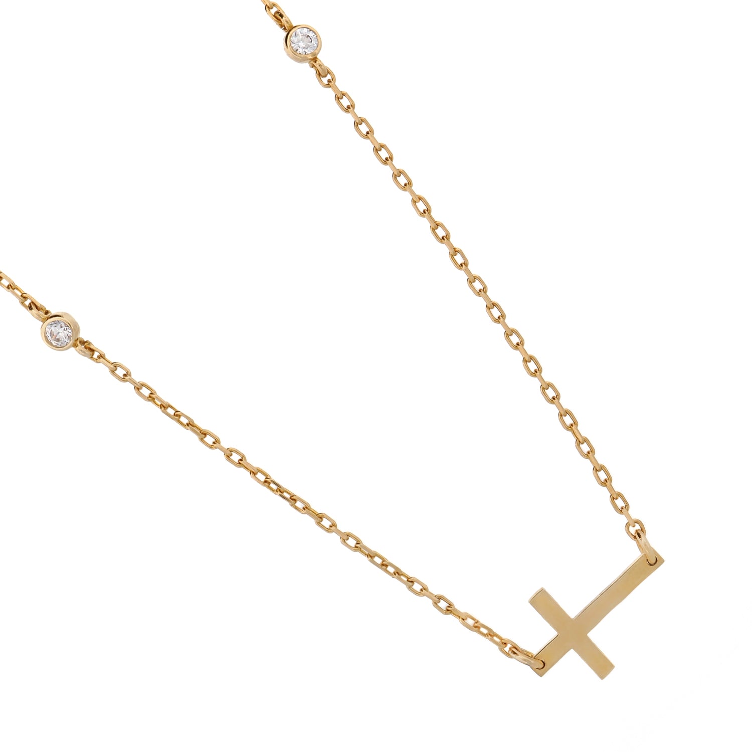 Sophisticated diamond chain necklace with a gold cross charm, representing faith and style