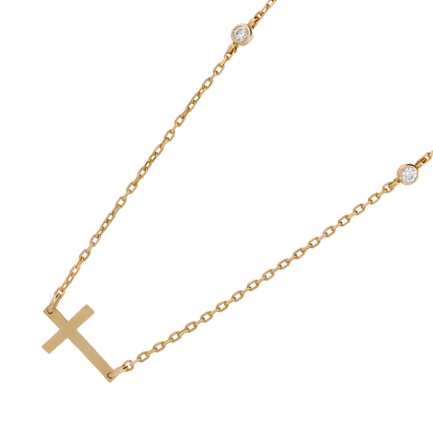 Gold cross charm necklace with a diamond-encrusted chain, ideal for daily wear or special occasions