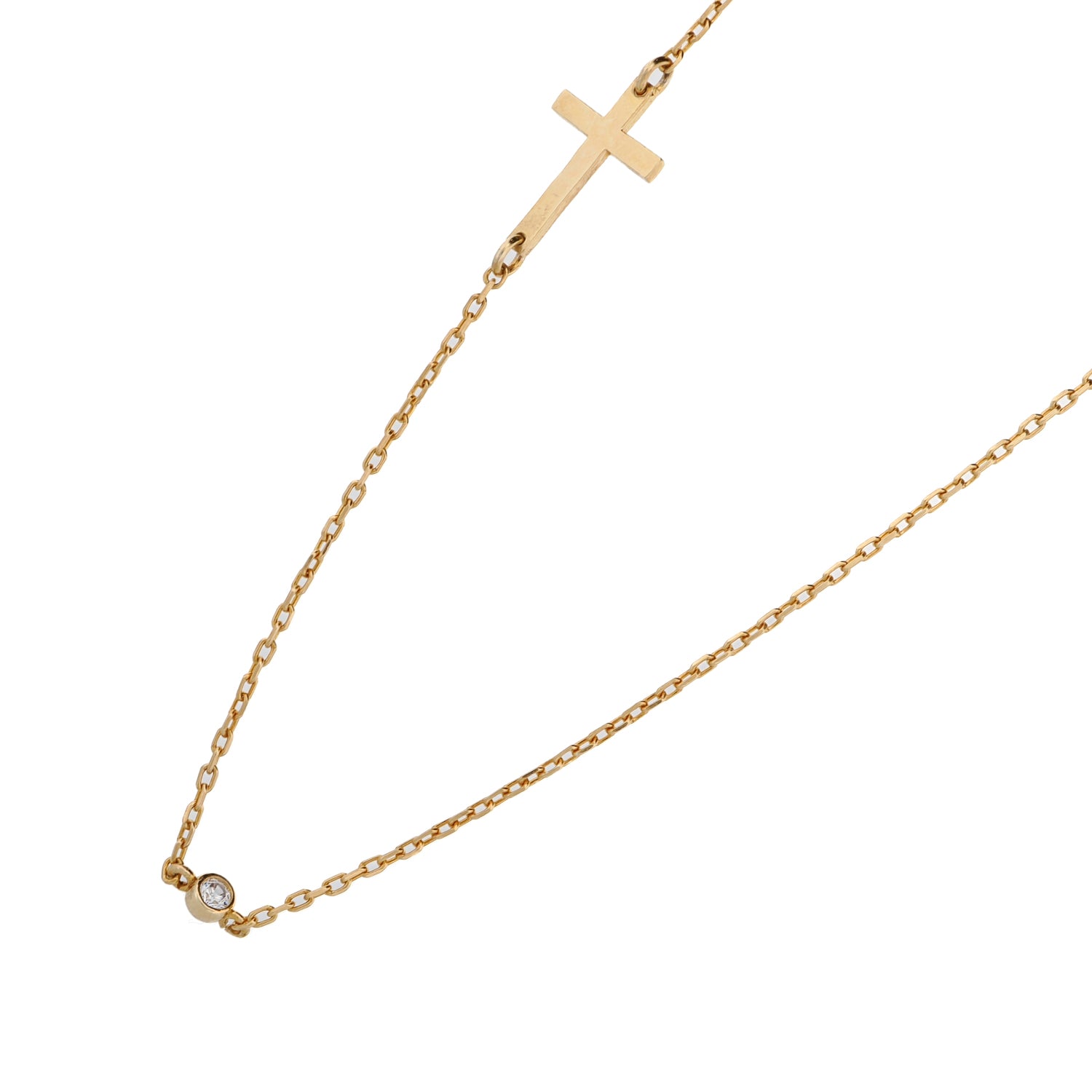 Refined 18K gold-plated cross pendant on a sterling silver diamond chain, adjustable for a perfect fit