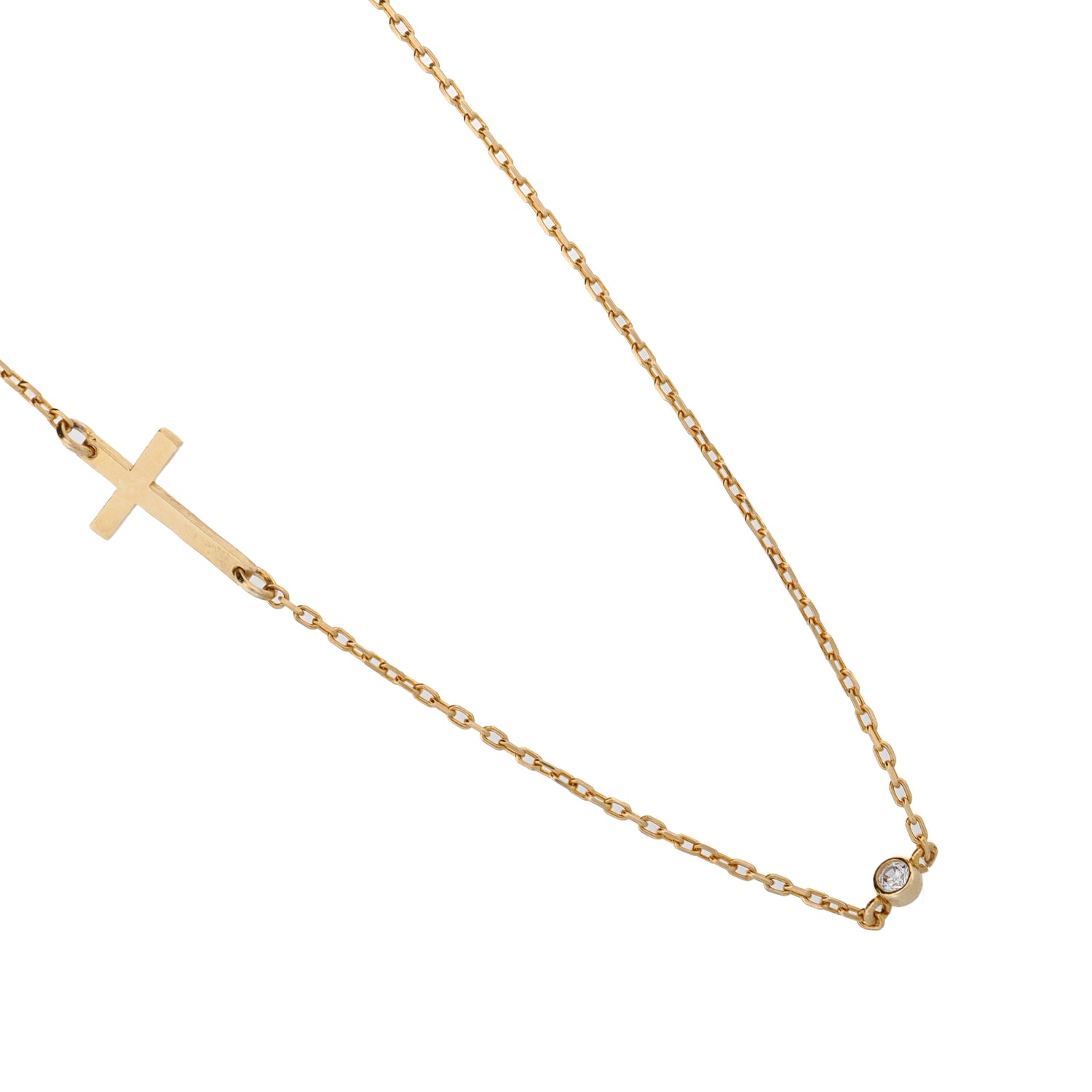 Gold Cross Charm &amp; Diamond Chain Necklace