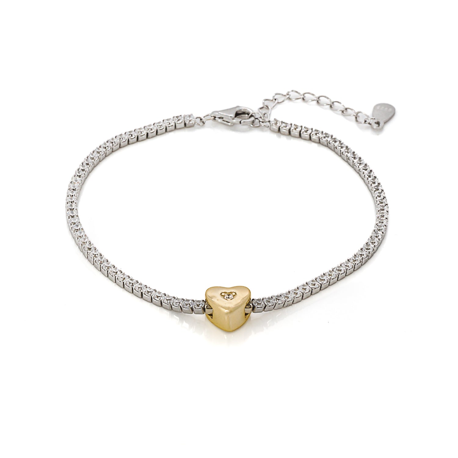 Gold Heart Diamond Tennis Bracelet: Elegance and sparkle.