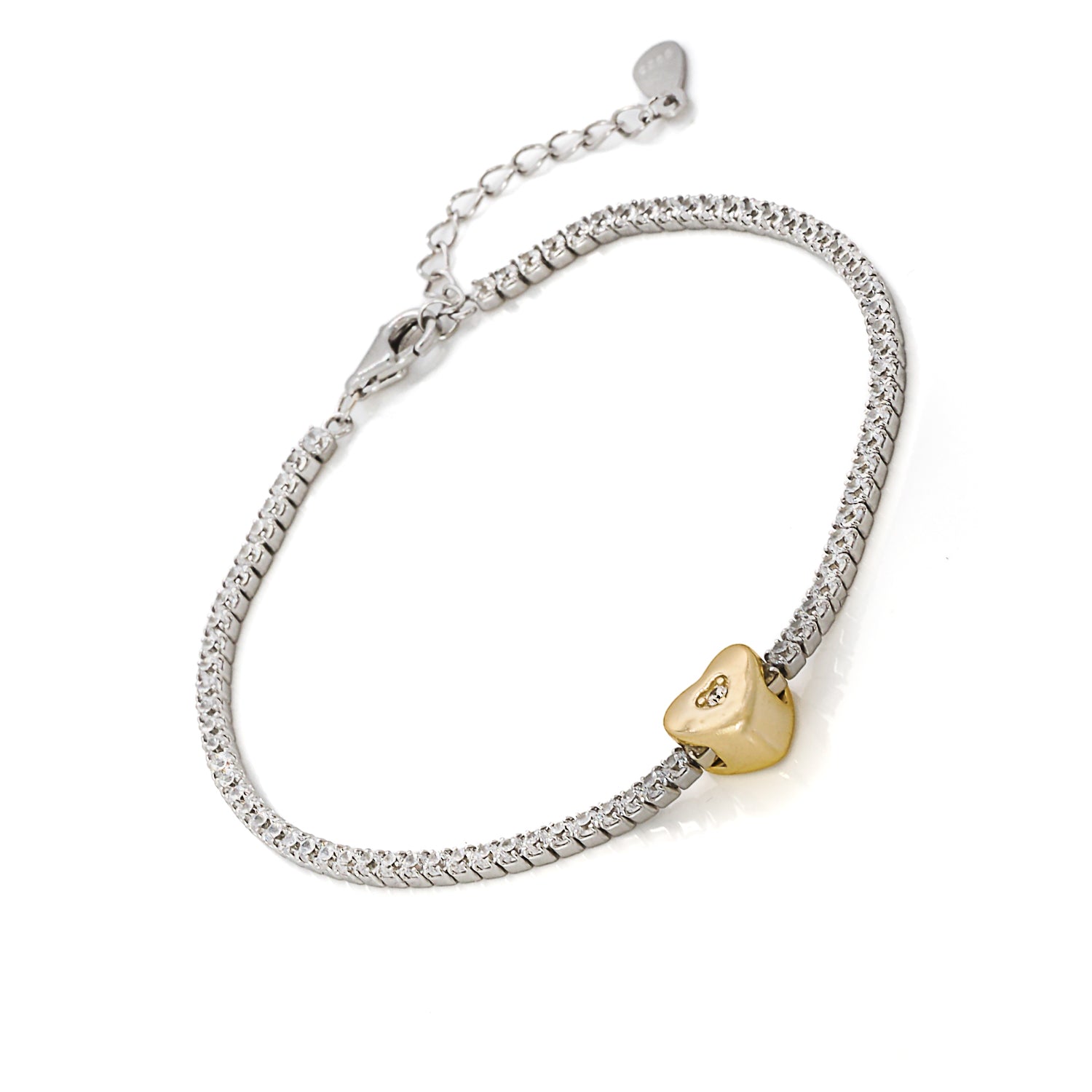 Sterling silver base, gold-plated heart: Handmade brilliance.