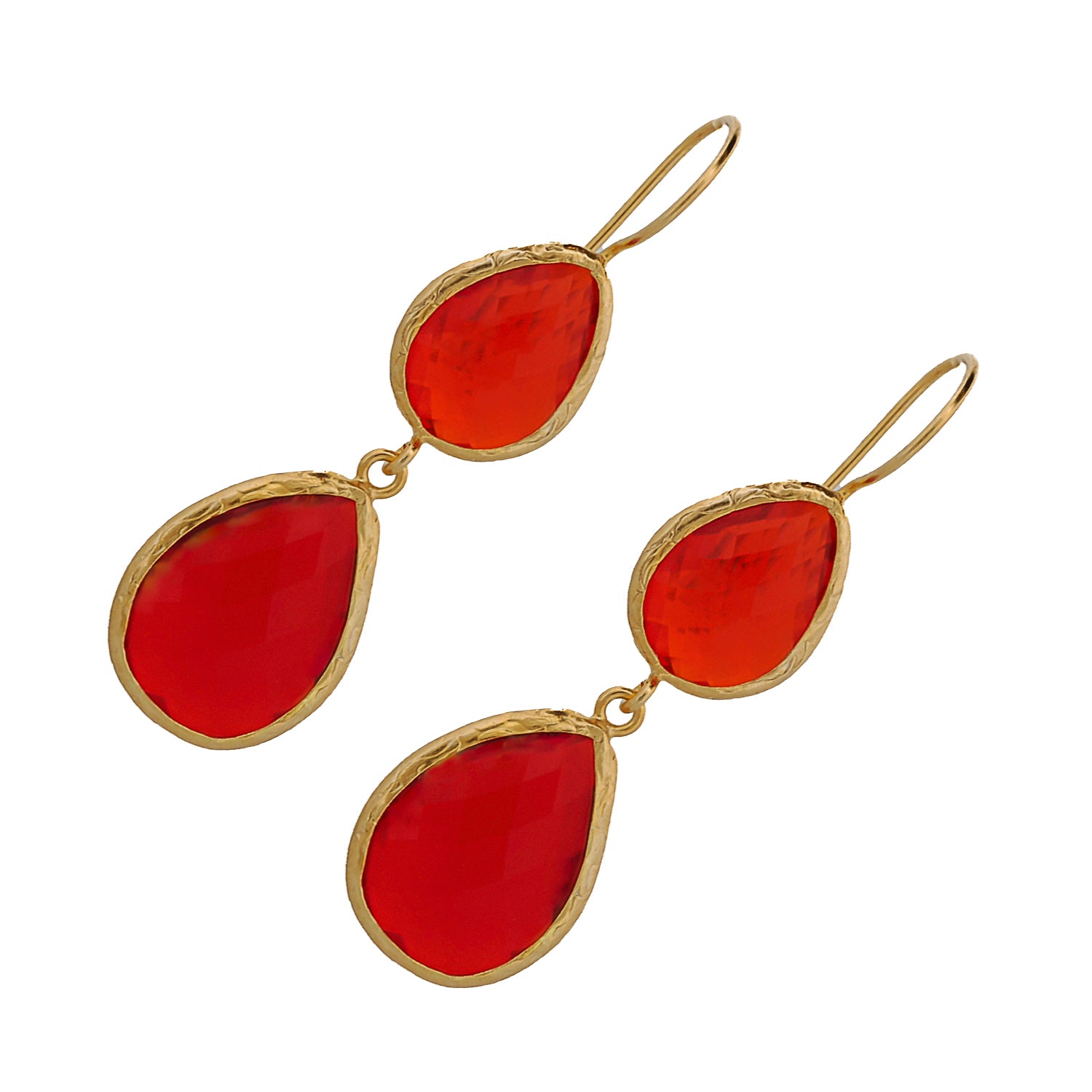 Festive Opulence: Double Red Stone Earrings in 18K Gold Plating and Sterling Silver