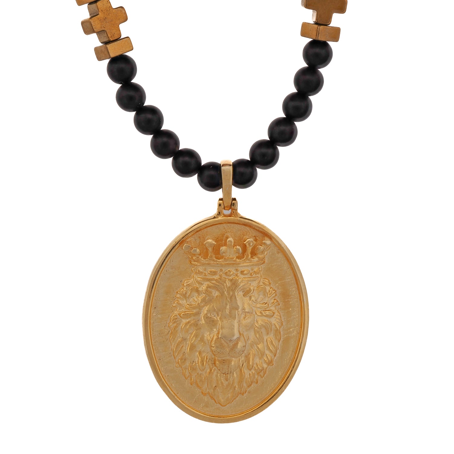 Elegant and bold Gold Powerful Lion Pendant Black Onyx Necklace, perfect for adding a sophisticated touch to any ensemble