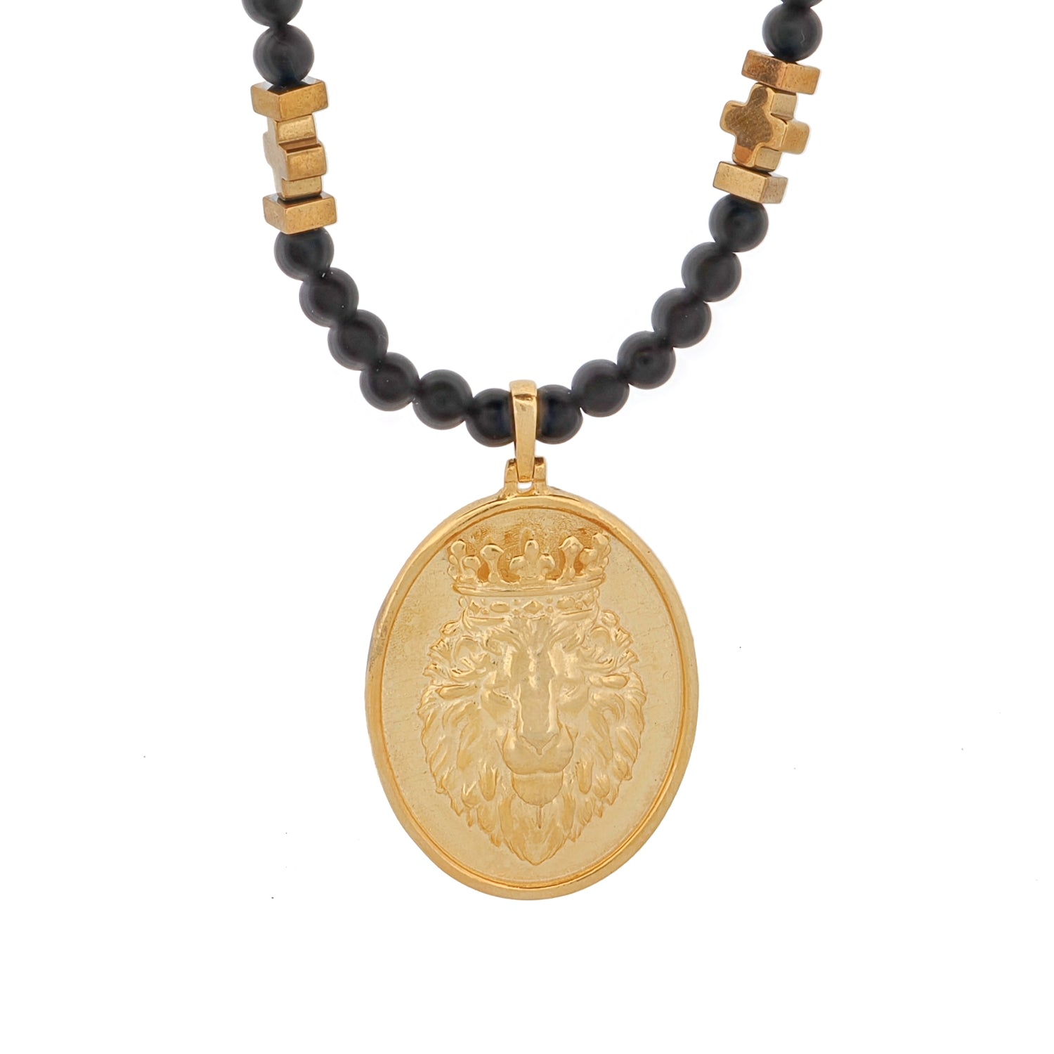 Elegant and bold Gold Powerful Lion Pendant Black Onyx Necklace, perfect for adding a sophisticated touch to any ensemble