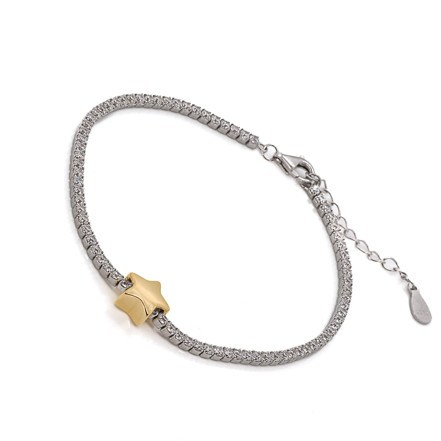 Shimmering zircon stones: Gold Star Bracelet's allure.