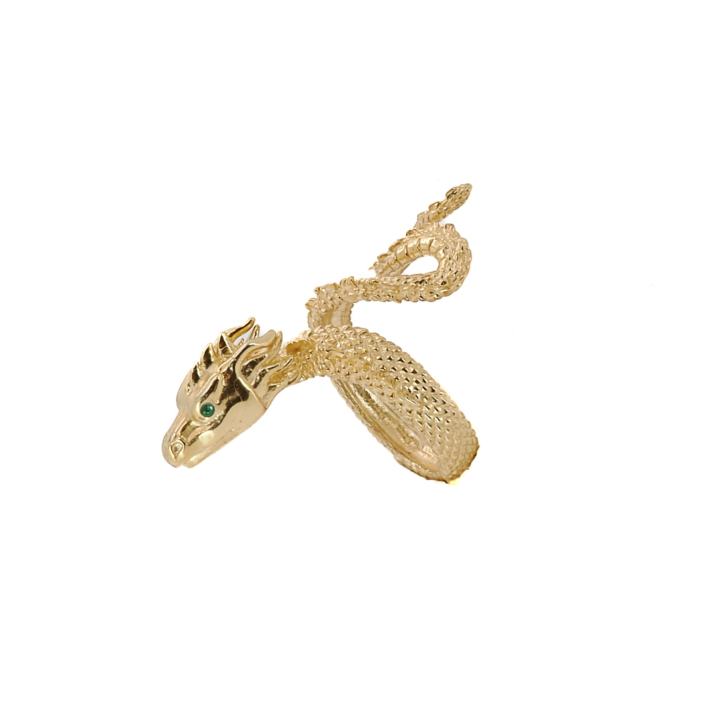 Snake Motif Gold Vermeil Ring - Green Emerald Accents