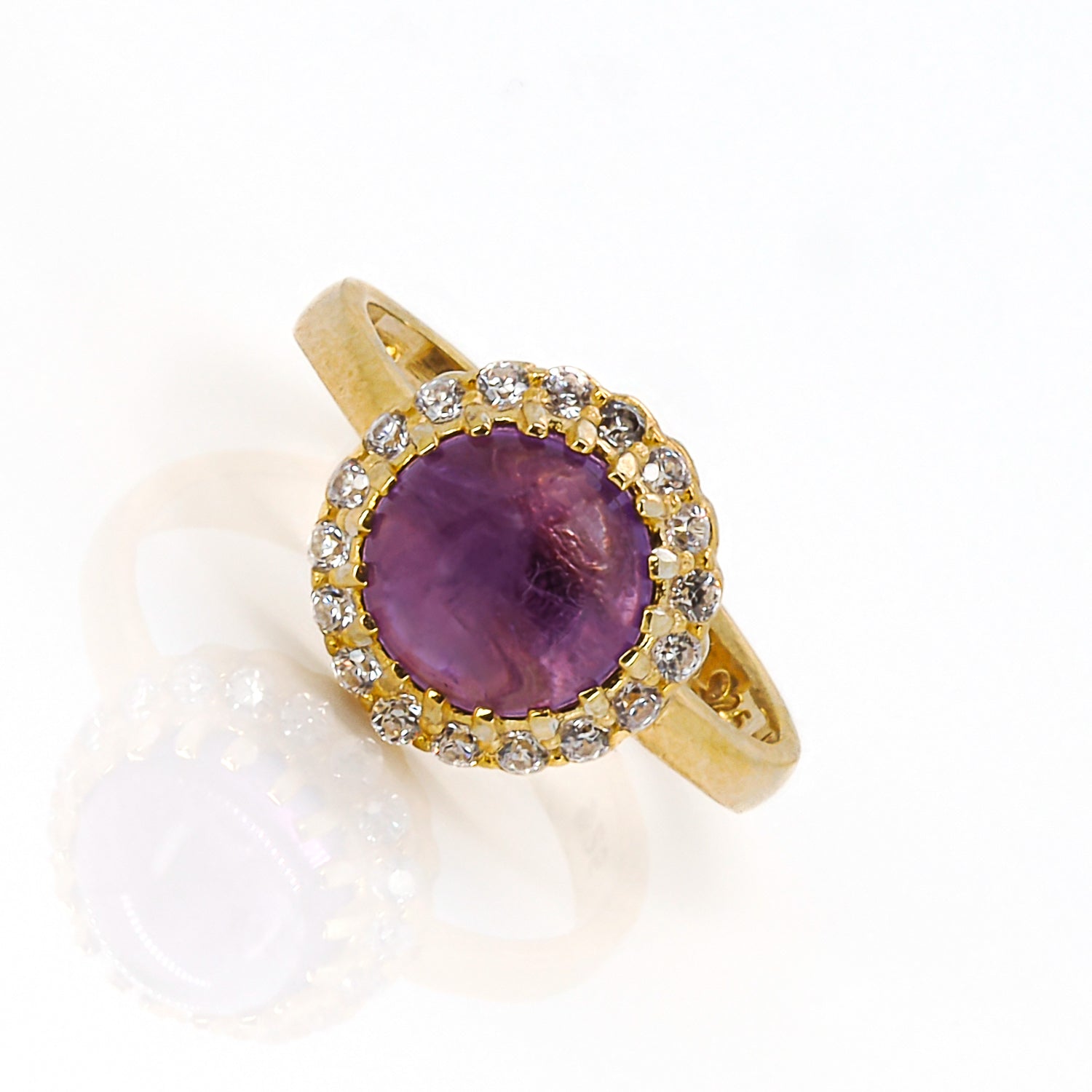 Elegant Amethyst Gemstone Ring with CZ Diamonds - Handcrafted with 24K Gold-Plated Finish.
