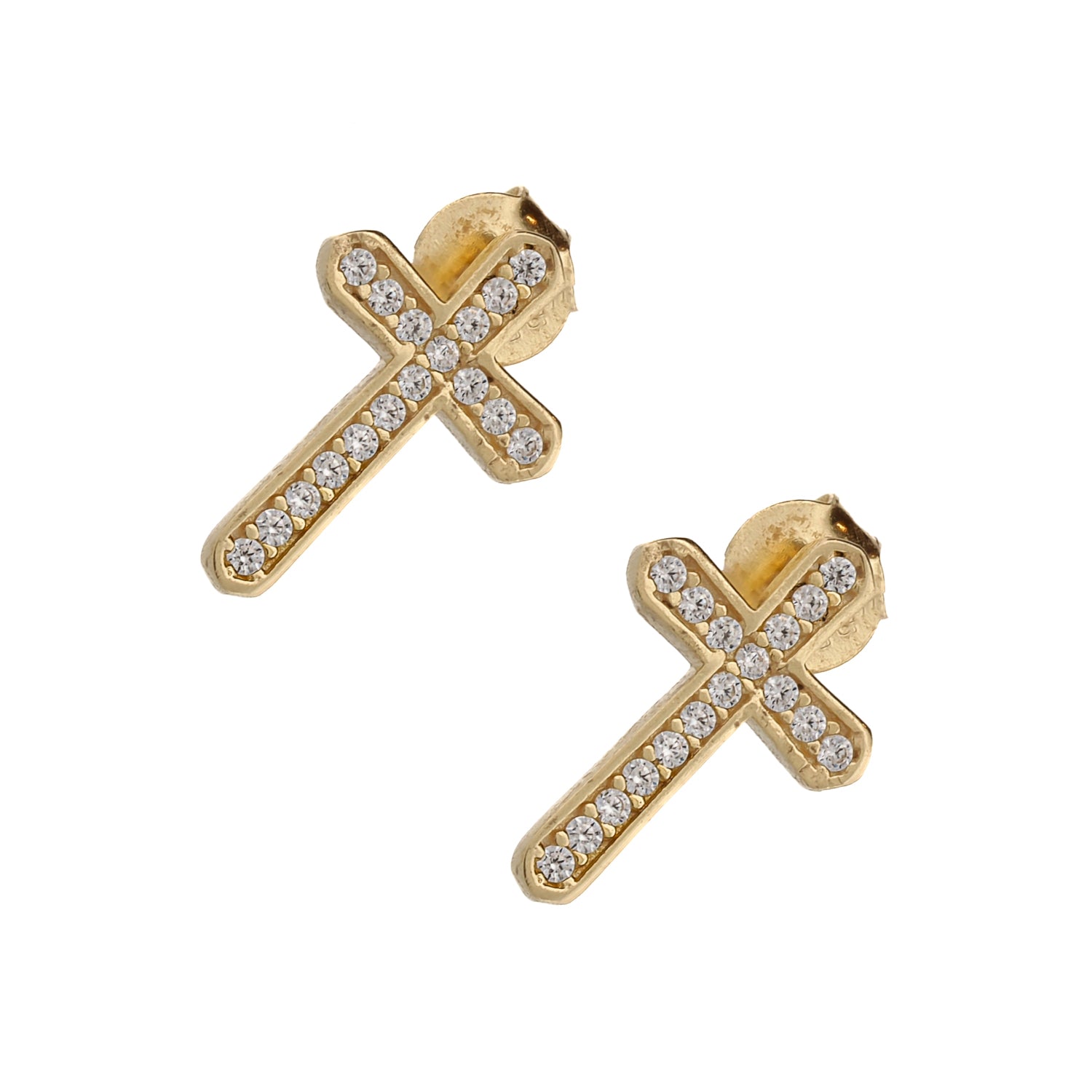 Gold &amp; Diamond Cross Stud Earrings