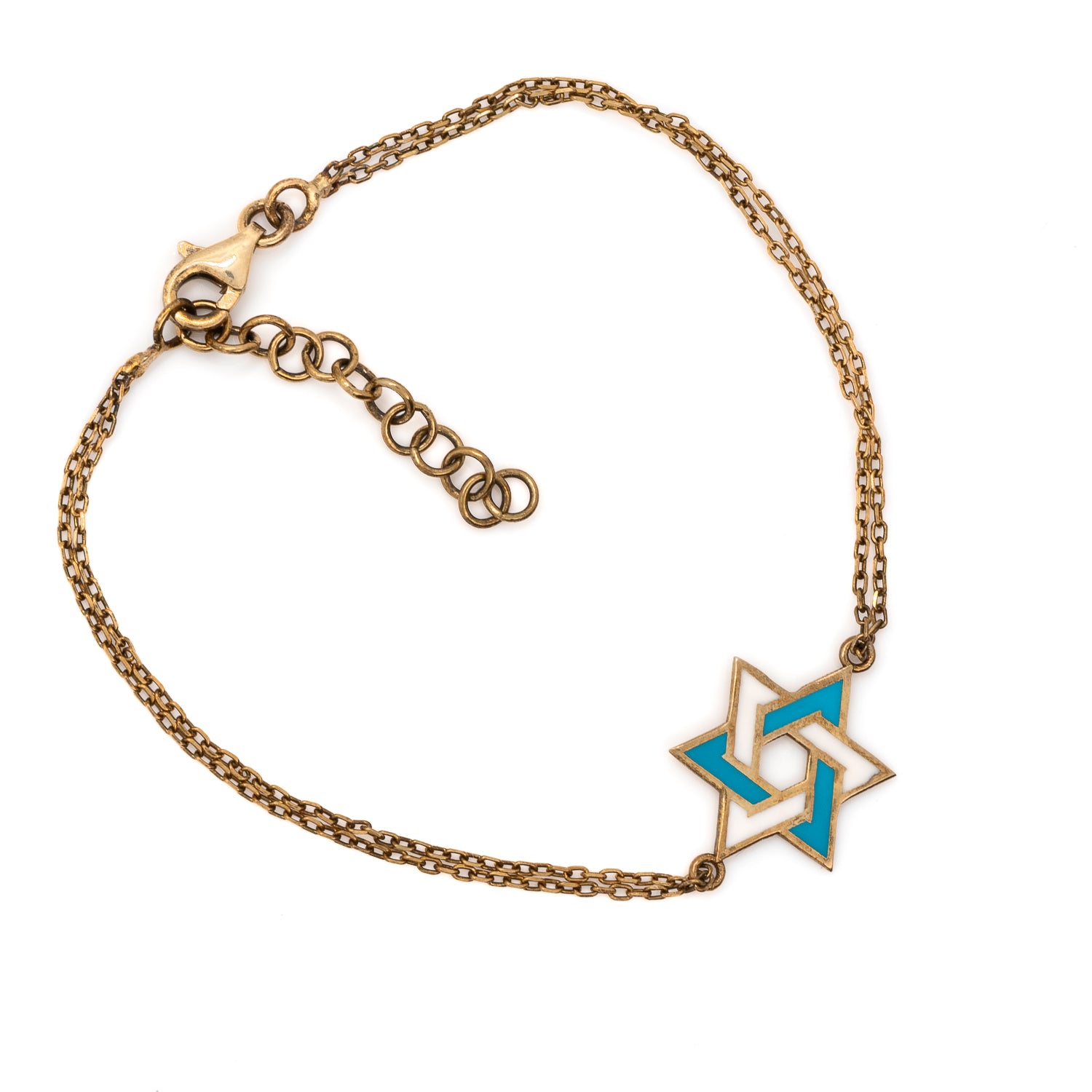 Gold &amp; Turquoise Star Of David Bracelet