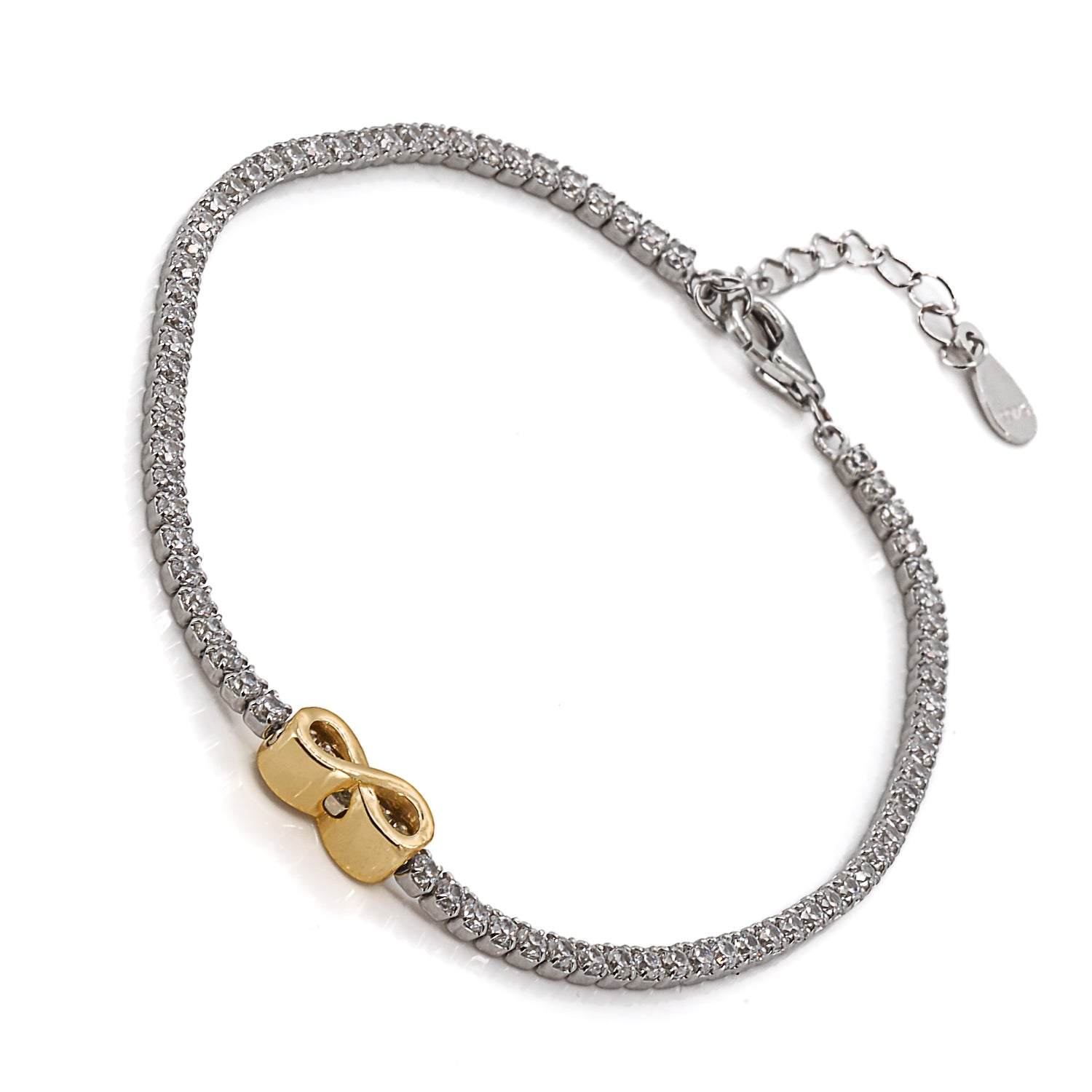 Minimalist charm: Gold Infinity Diamond Tennis Bracelet.