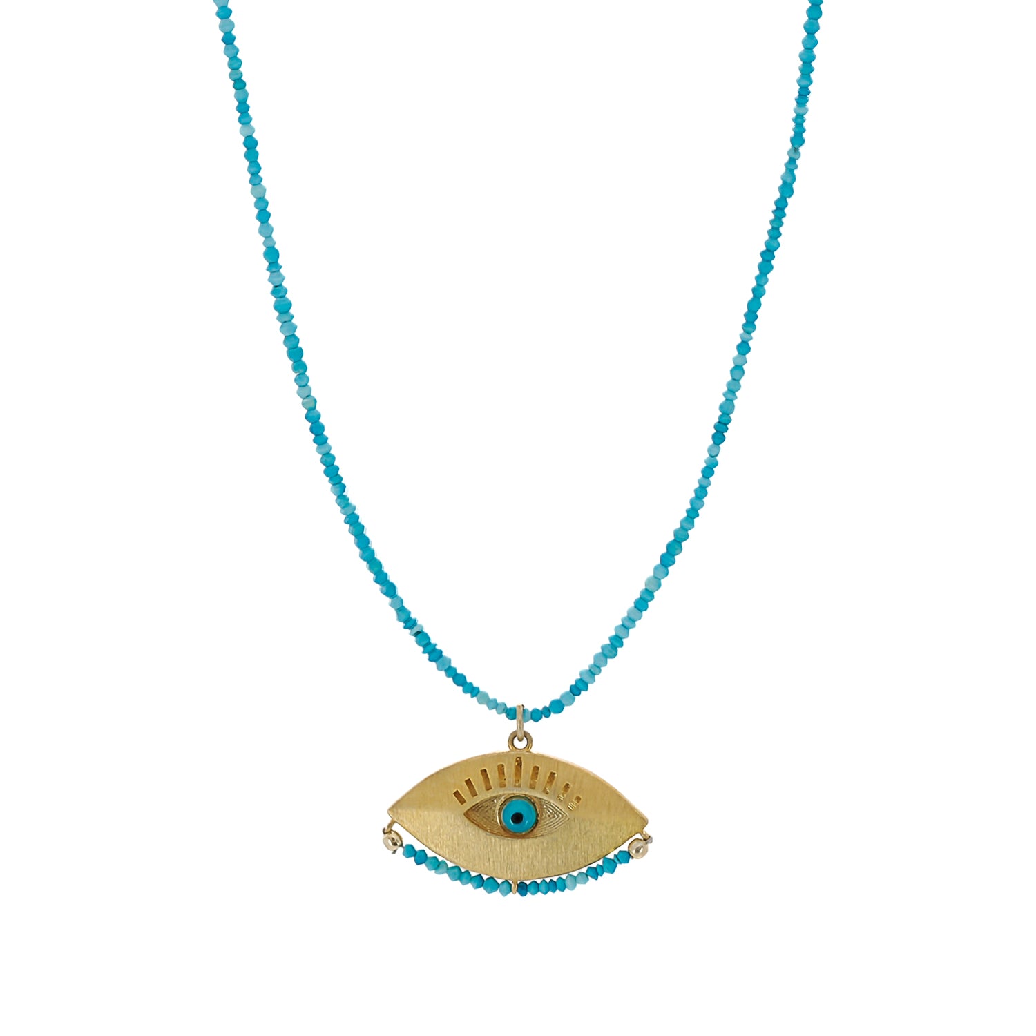 Gold Evil Eye Pendant Tiny Turquoise Stone Beaded Positive Necklace - Symbolic and Stylish.