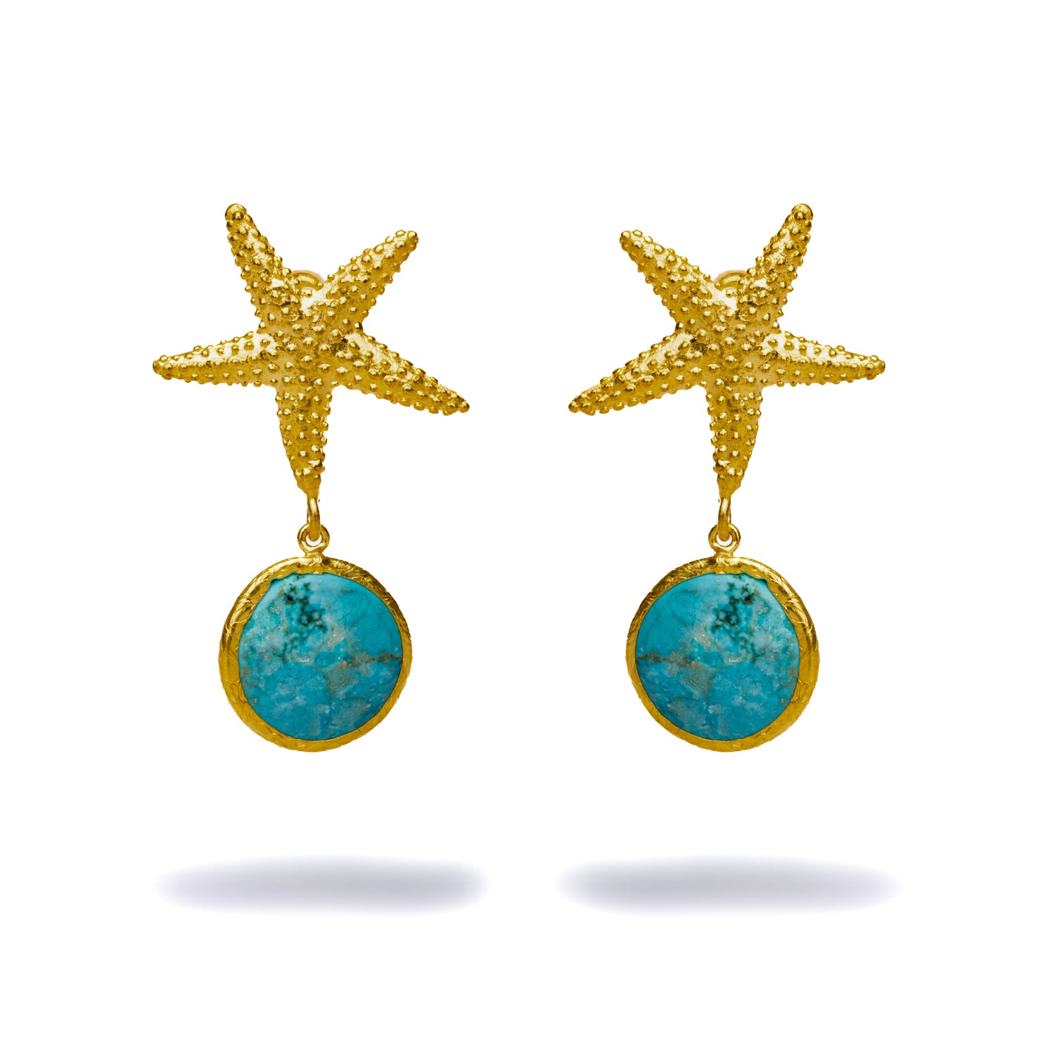 Gold Starfish Stud & Turquoise Stone Dangle Earrings for Seaside Elegance
