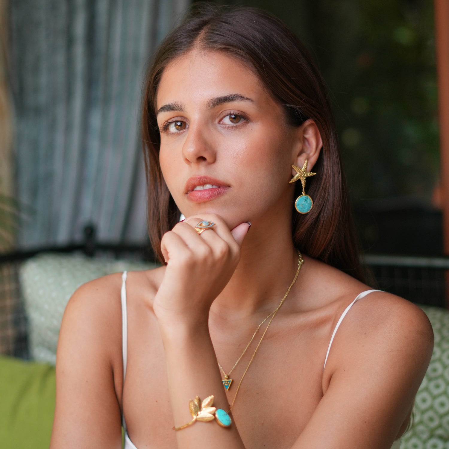 Gold Starfish and Turquoise Dangle Earrings for a Touch of Seaside Allure