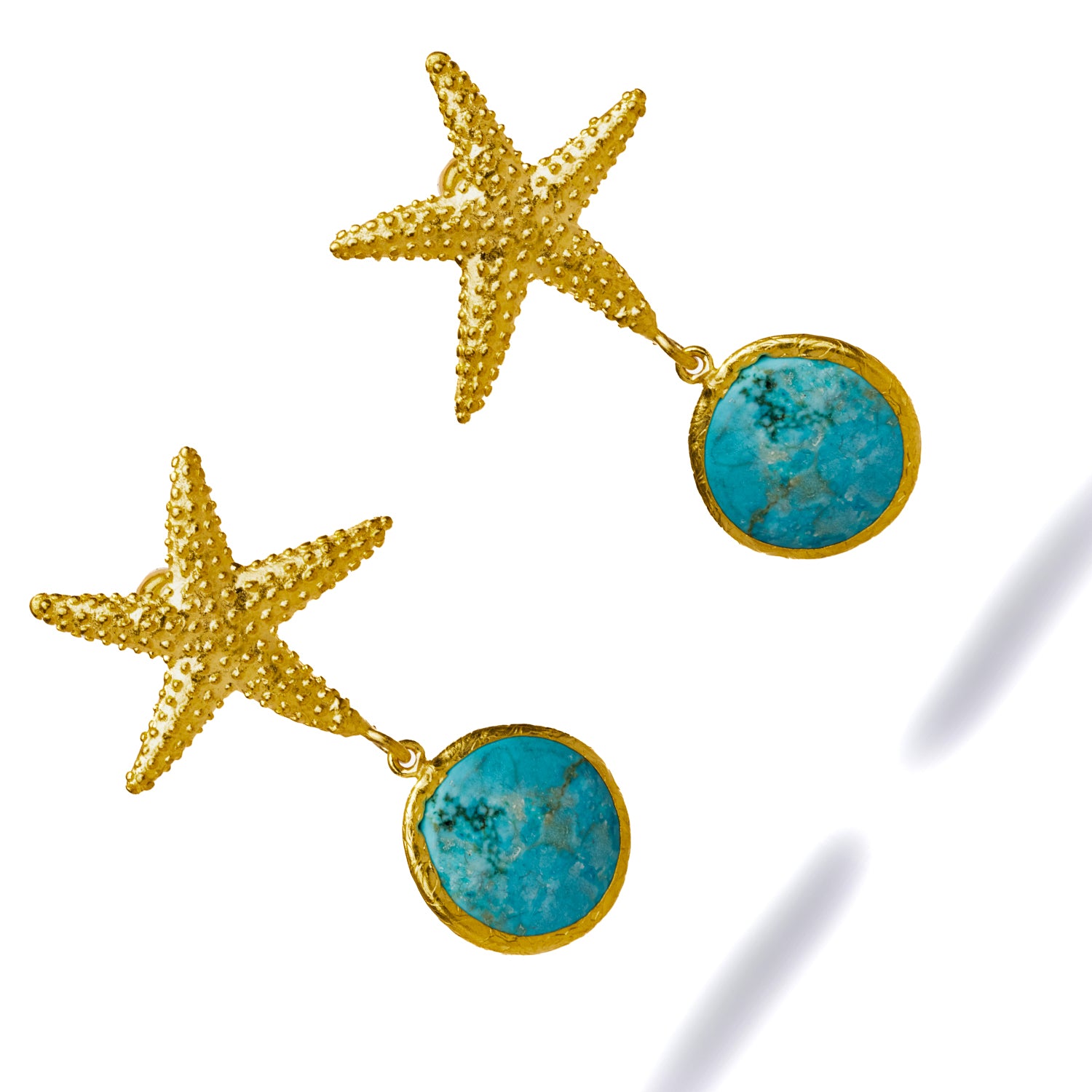 Handmade Turquoise and Gold Starfish Earrings for a Seaside-Inspired Fashion Statement