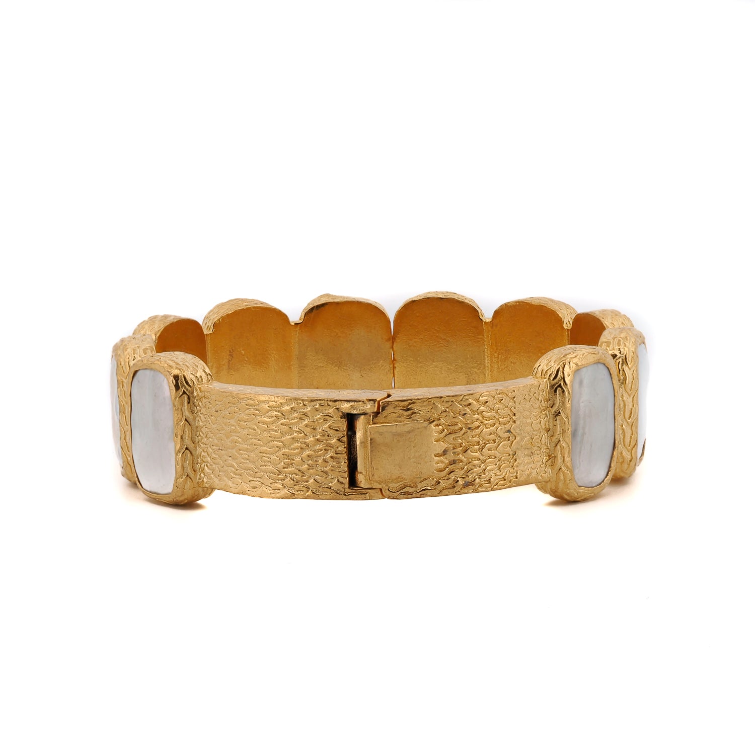 Golden Aura Elegant Pearl Stone Cuff Bracelet