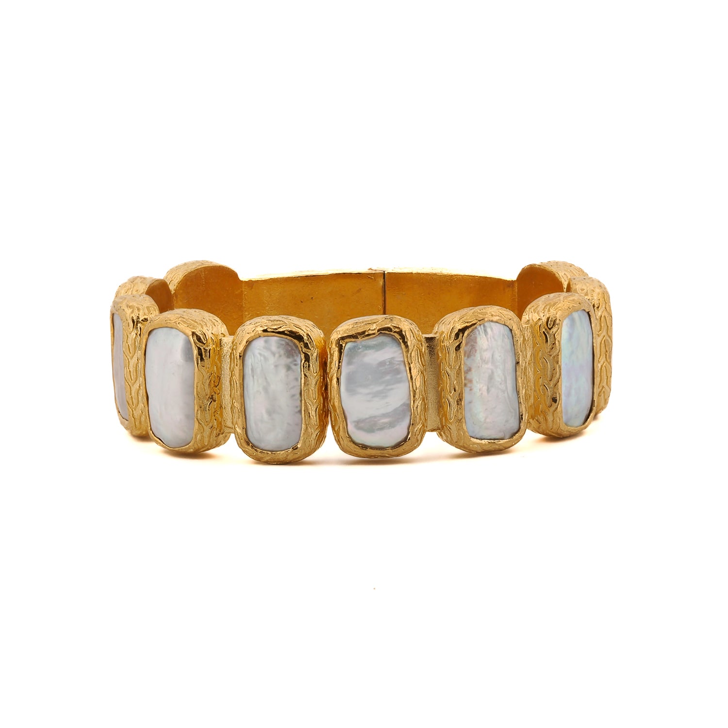 Golden Aura Elegant Pearl Stone Cuff Bracelet