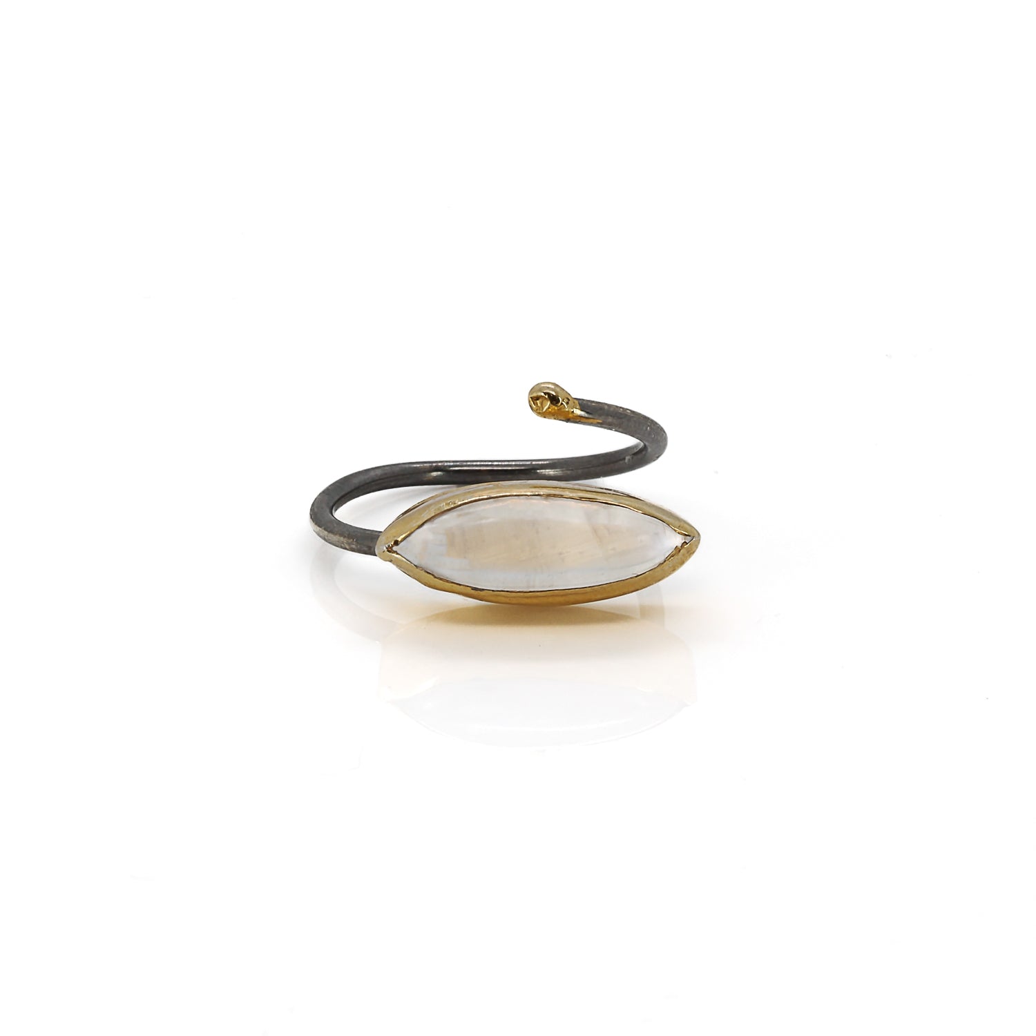 Good Fortune Moon Stone Ring - Sterling Silver and 18K Gold Plated