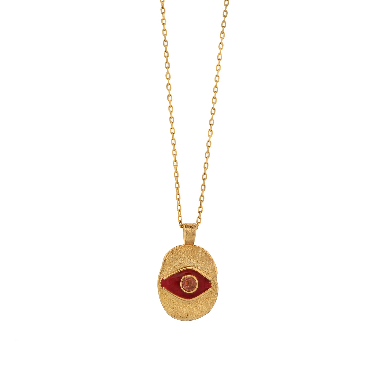 Red Enamel Evil Eye Gold Pendant Good Fortune Necklace