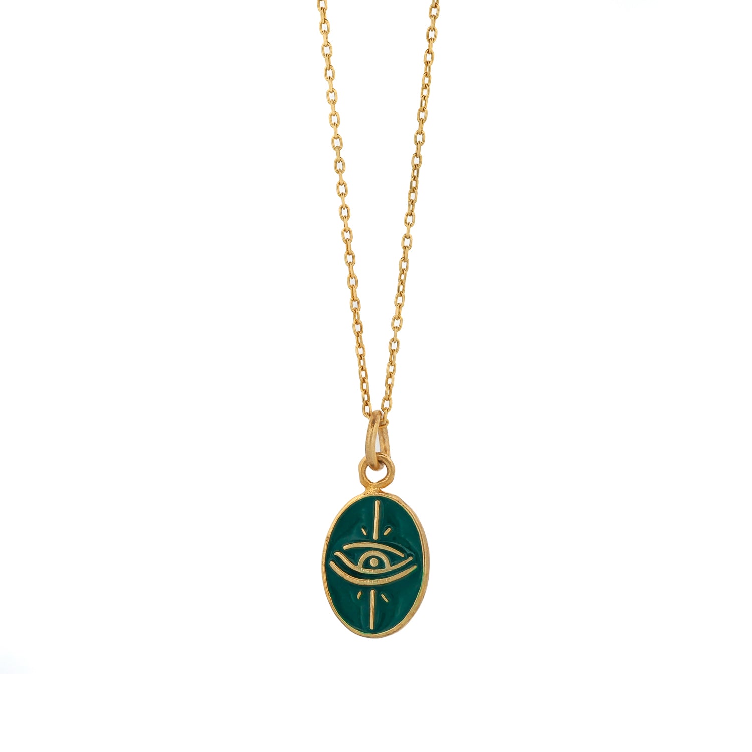 Green Enamel Evil Eye Minimalist Gold Protective Necklace