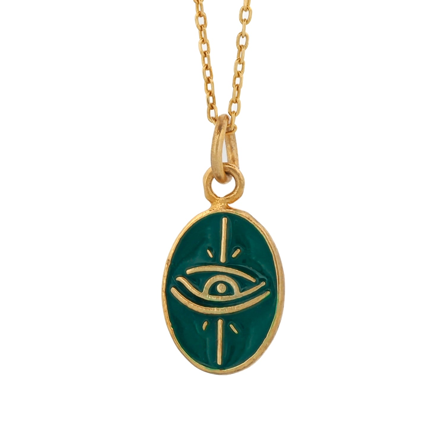 Green Enamel Evil Eye Minimalist Gold Protective Necklace