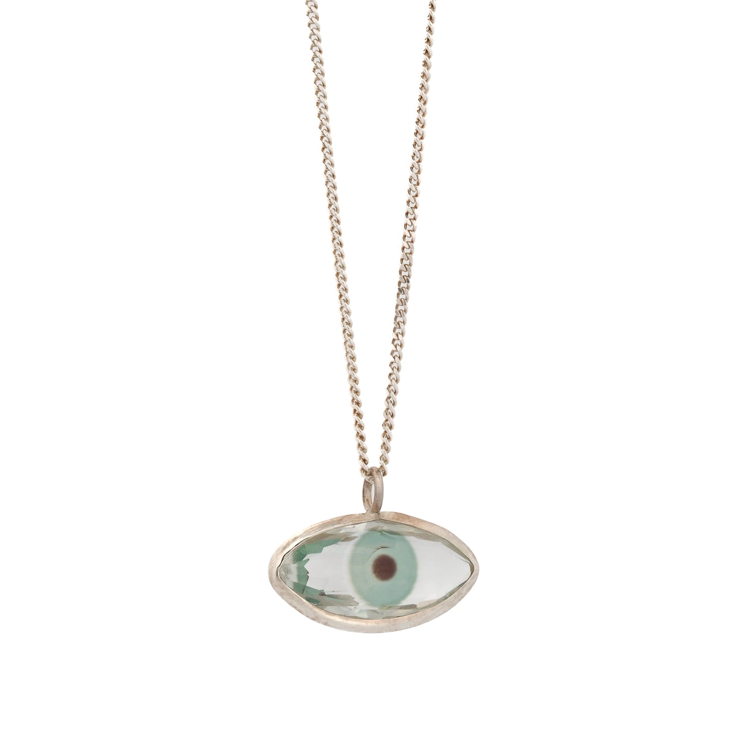 Green Evil Eye Positive Energy Sterling Silver Necklace