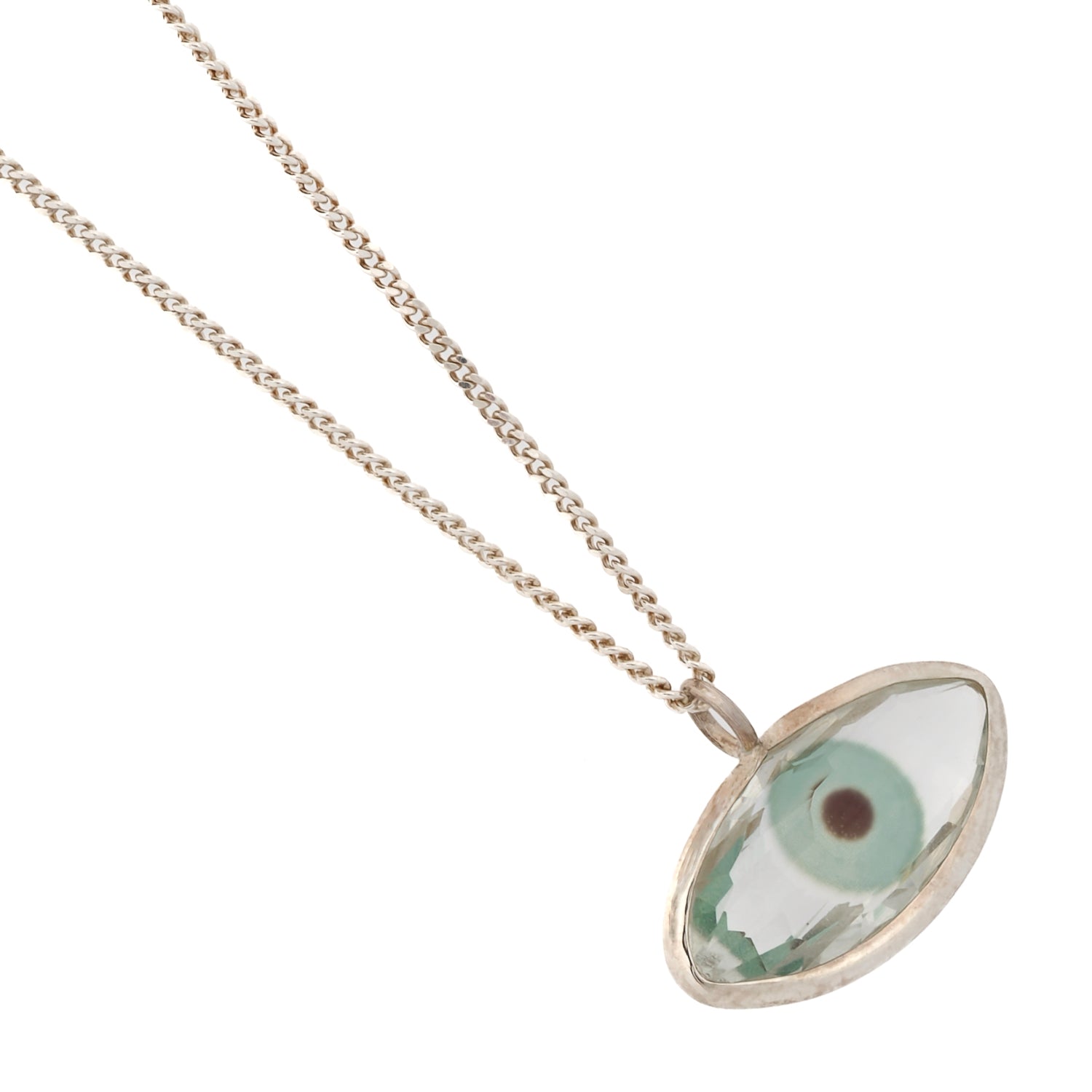 Green Evil Eye Positive Energy Sterling Silver Necklace