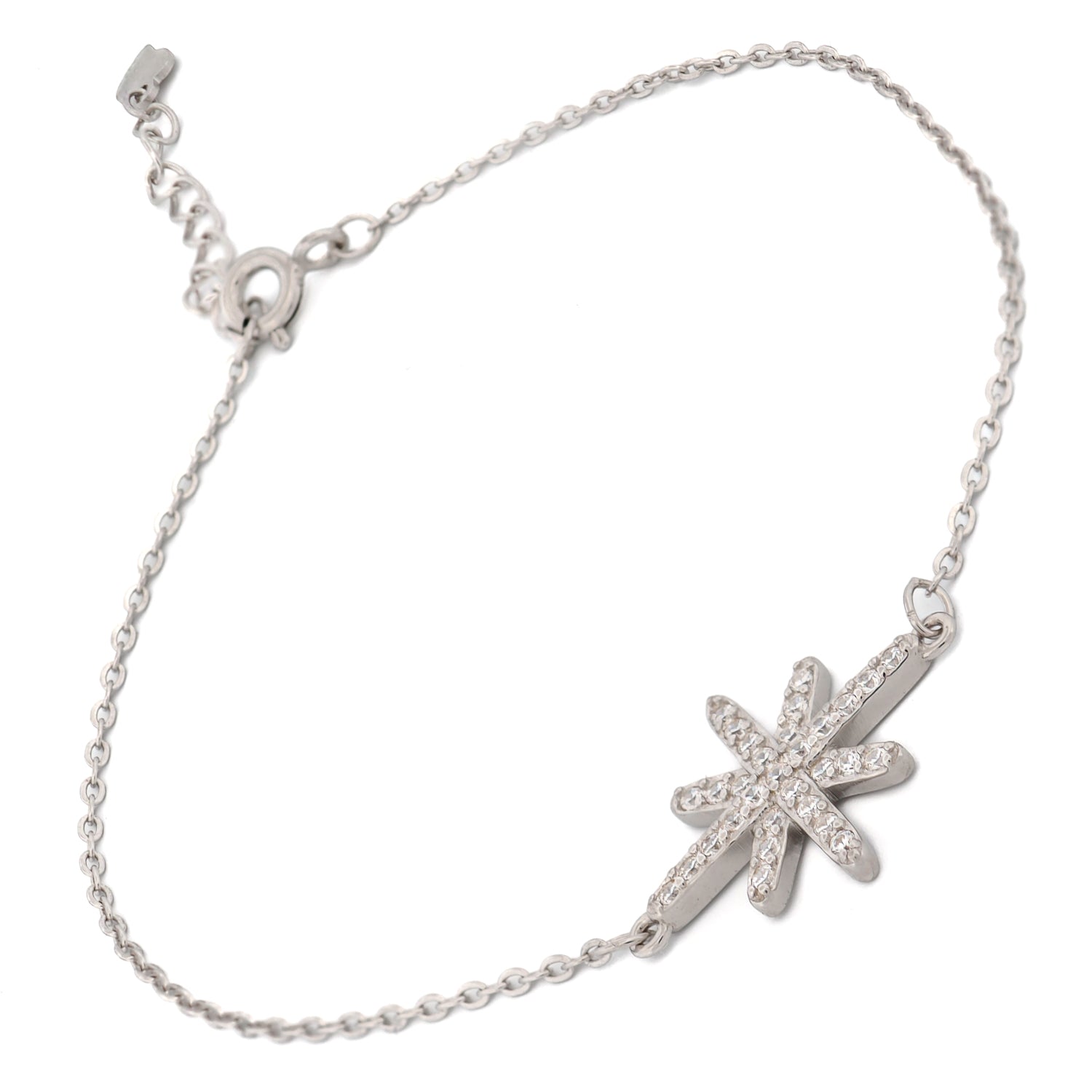 925 sterling silver bracelet with a diamond-studded star charm, perfect for adding a touch of spiritual elegance to any outfit.