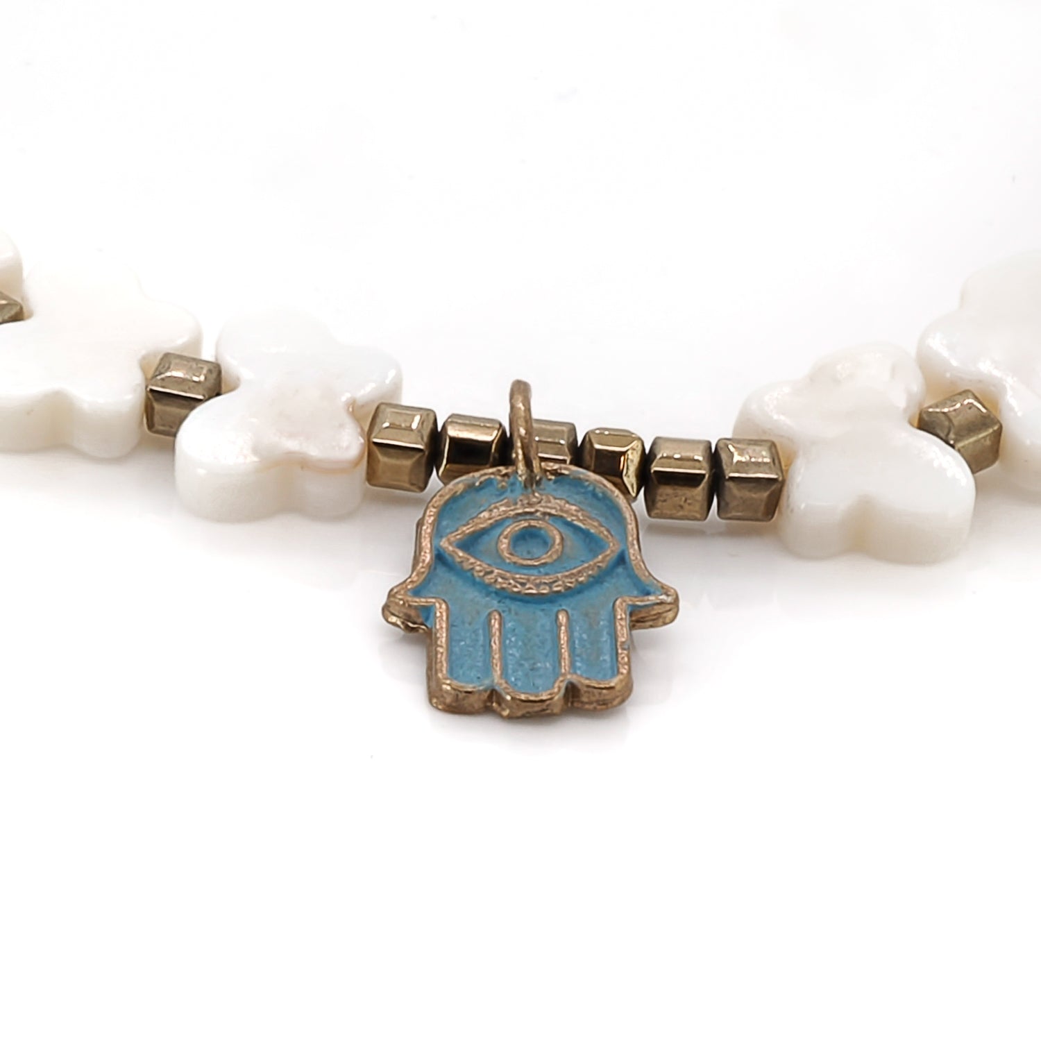 Gold Plated Hamsa Charm - Blue enamel with an evil eye for protection.
