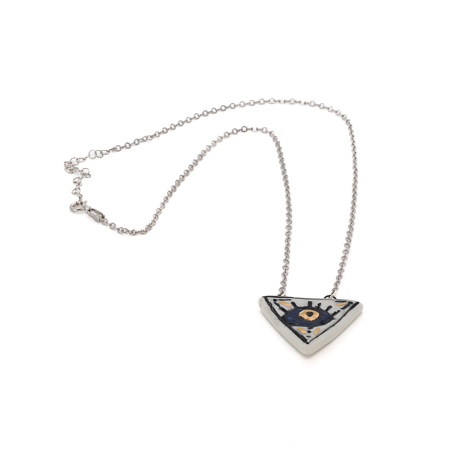 Hand-Painted Triangle Ceramic Pendant - A unique work of art radiating with vibrant colors.