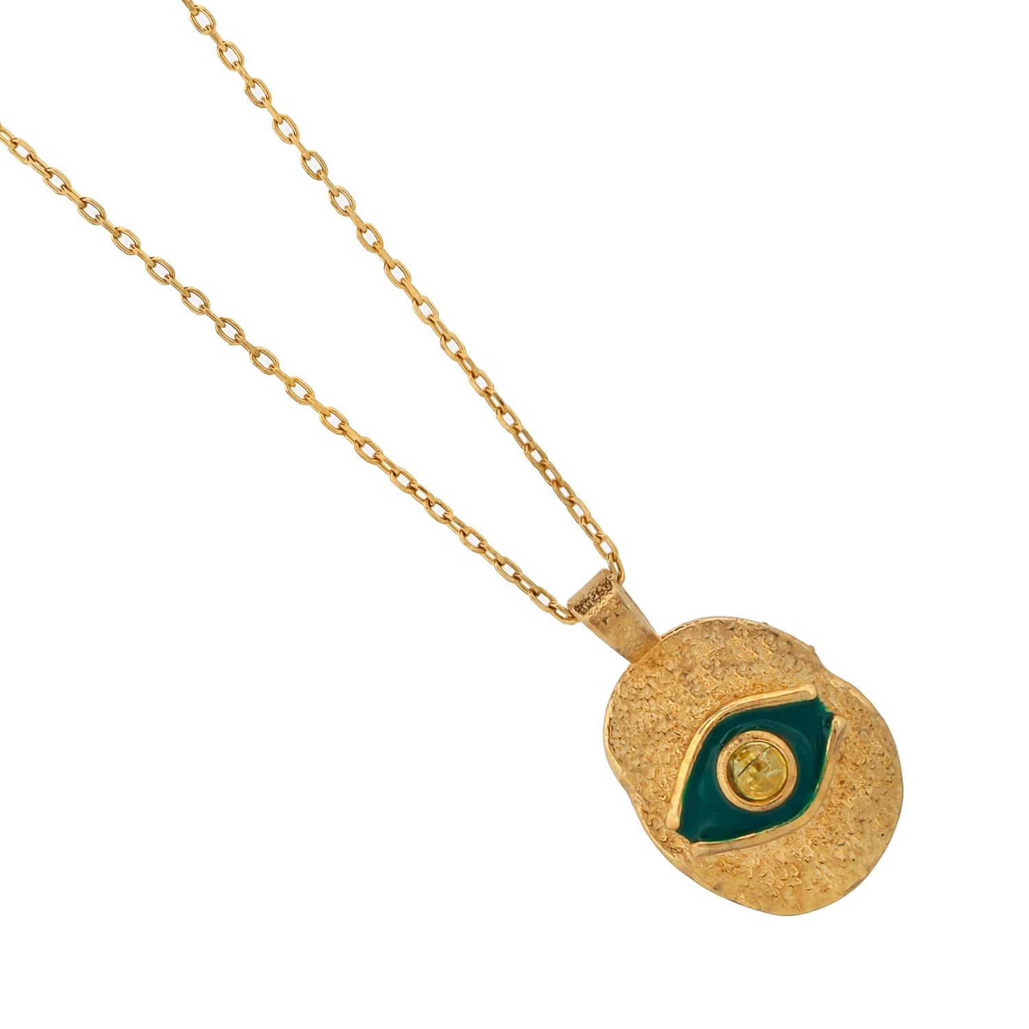 Green Enamel Evil Eye Gold Pendant Happiness Necklace
