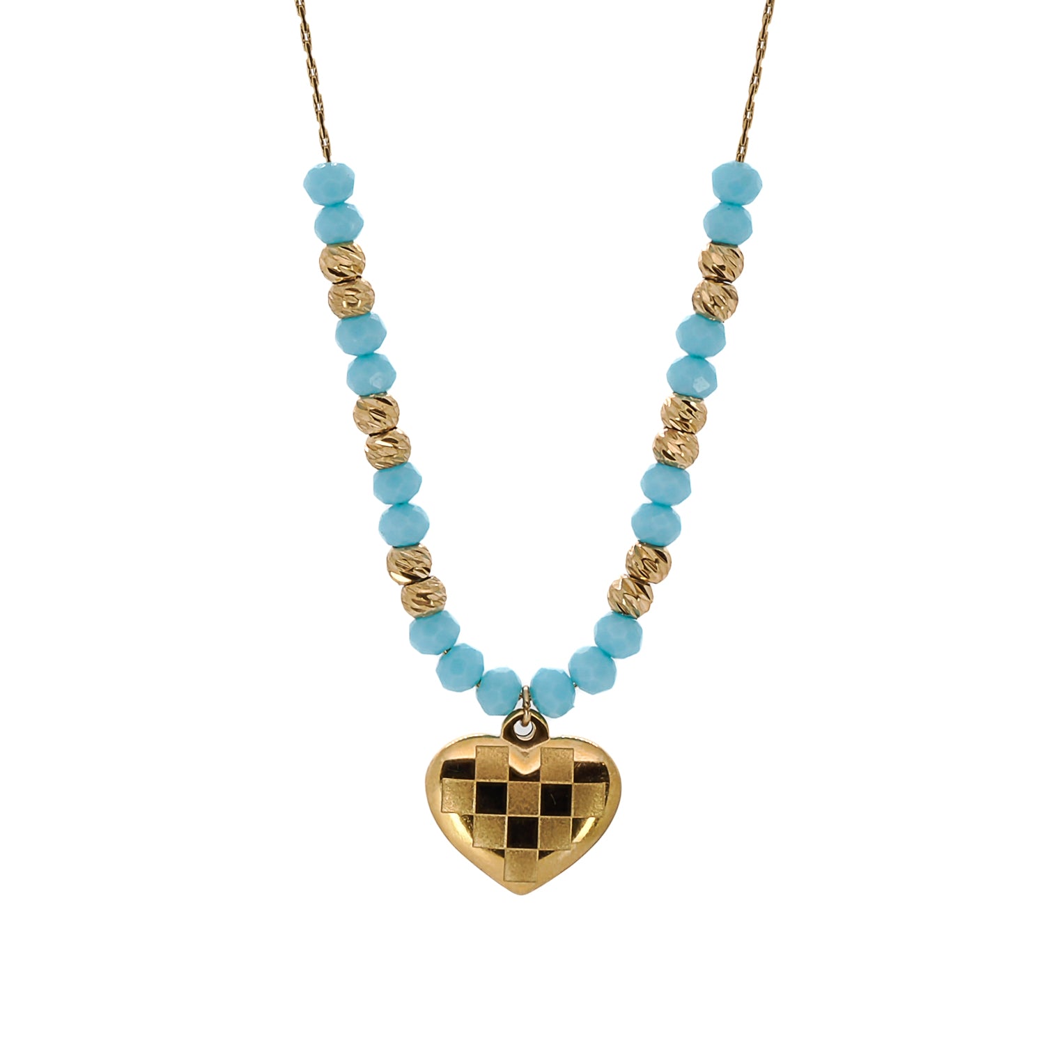 Heart Pendant Turquoise &amp; Gold Necklace - Elegance and Affection.