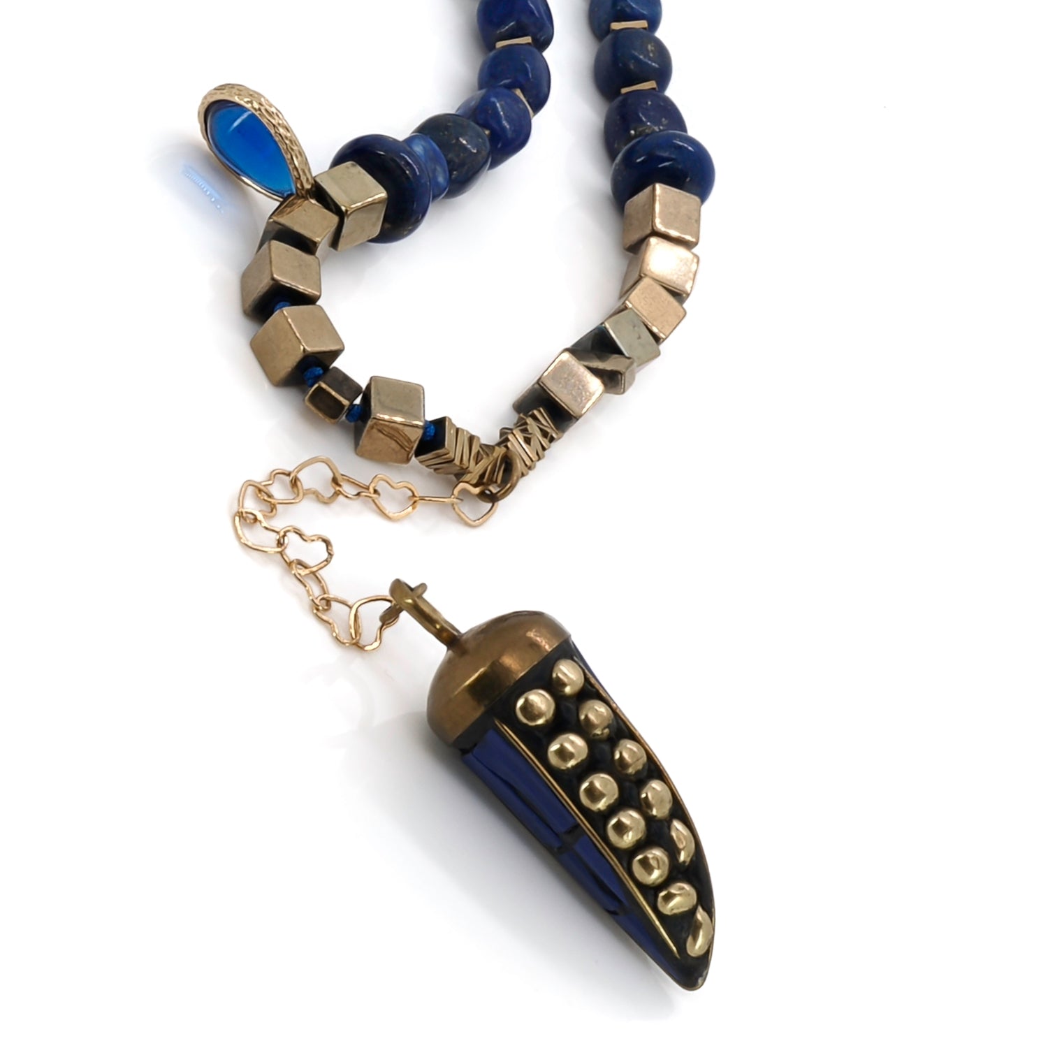 Lucky Cornicello Necklace with Lapis Lazuli Stones