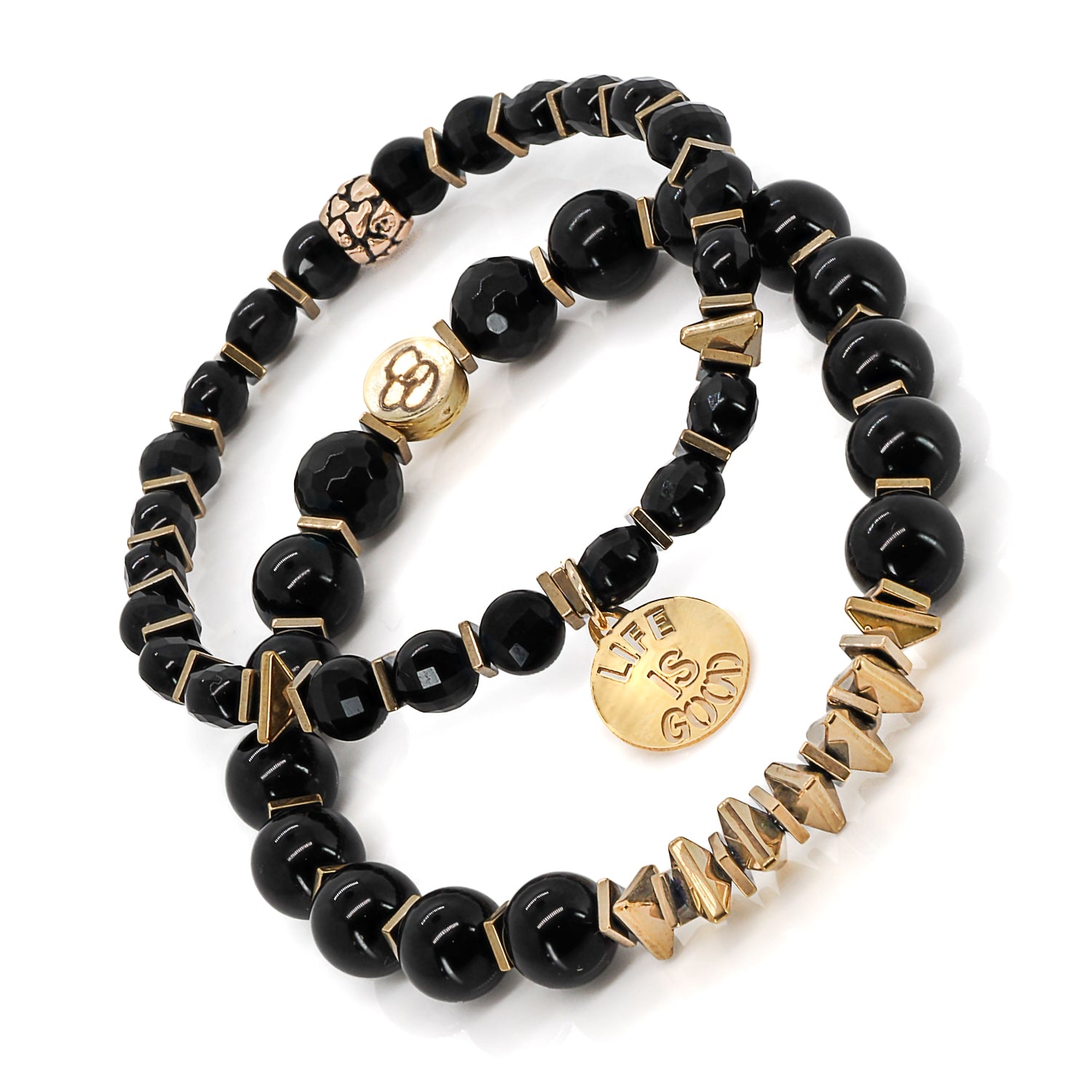 Transform with Grace: Black Onyx Bracelet Set with Protective Energy and Gold Accents