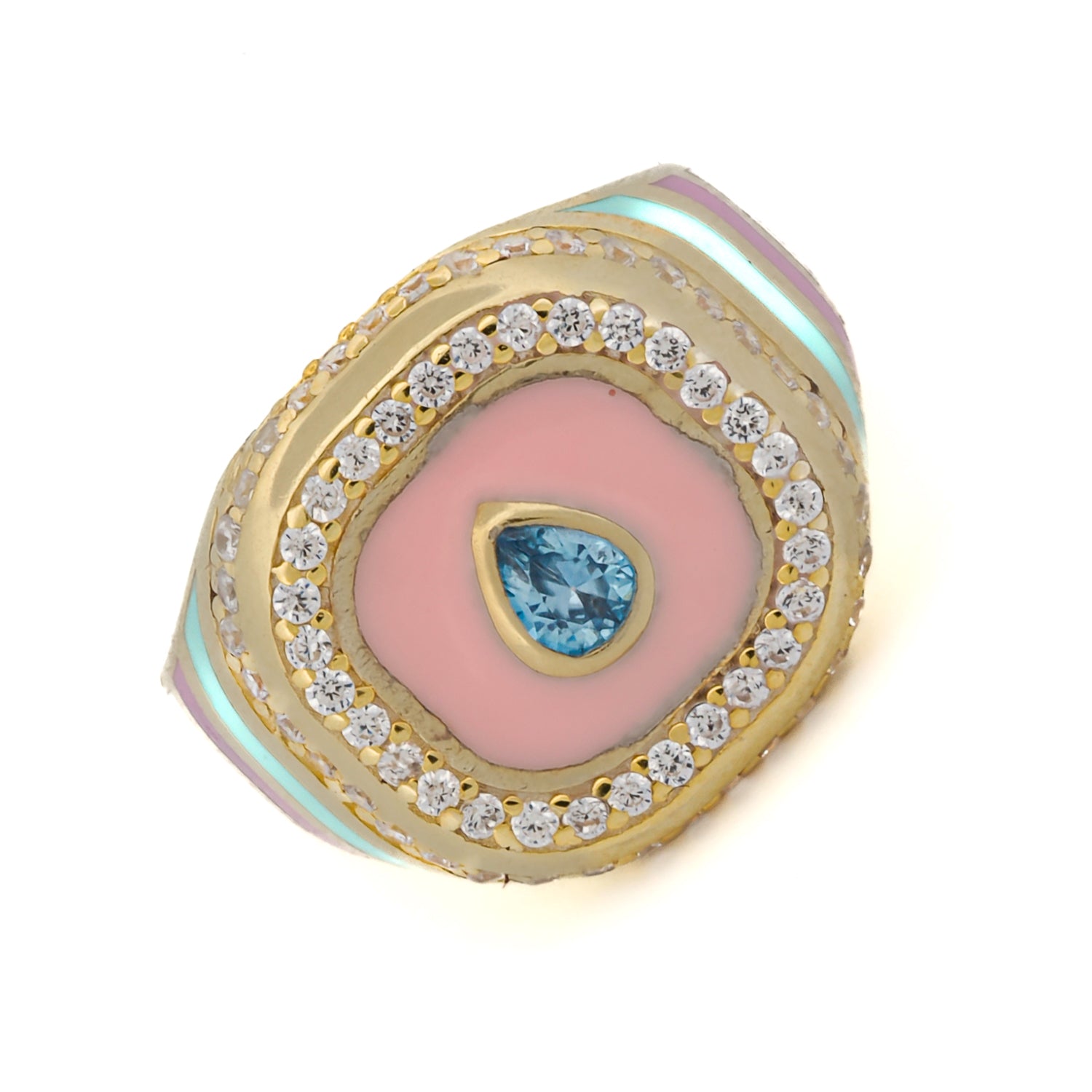 Everyday Elegance: Pastel Enamel &amp; Cz Diamond Gold Ring