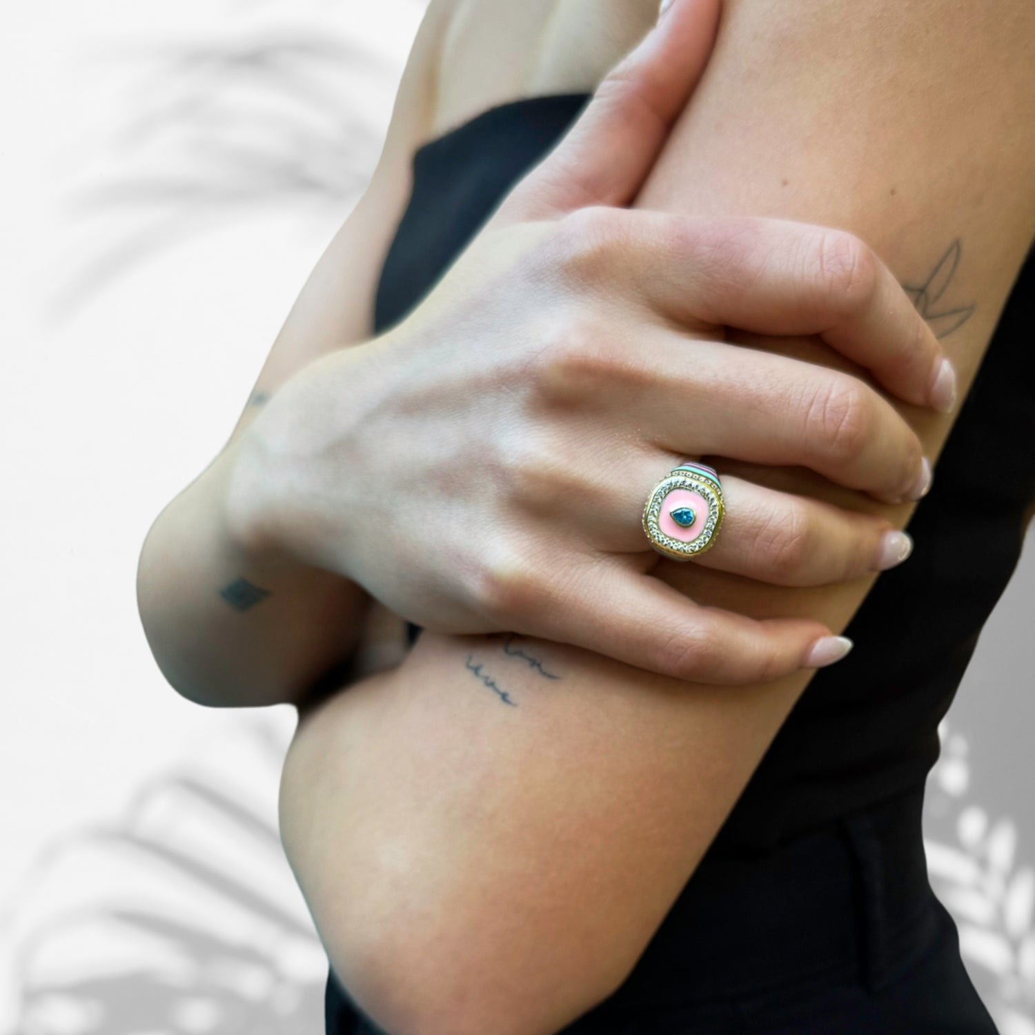 Close-up of Model Wearing Delicate Hues Spring Statement Ring