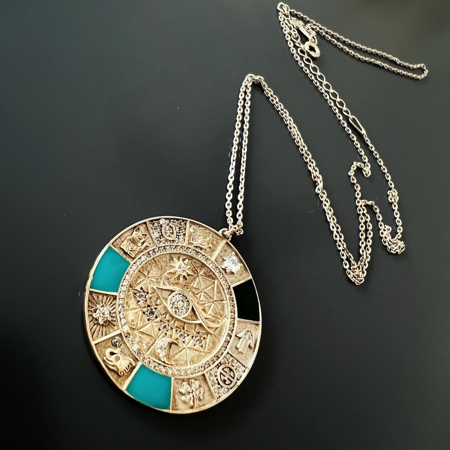 The Magic Blessings Necklace: A symbol of luck and protection, beautifully handcrafted with sterling silver, blue enamel, and sparkling zircon stones.