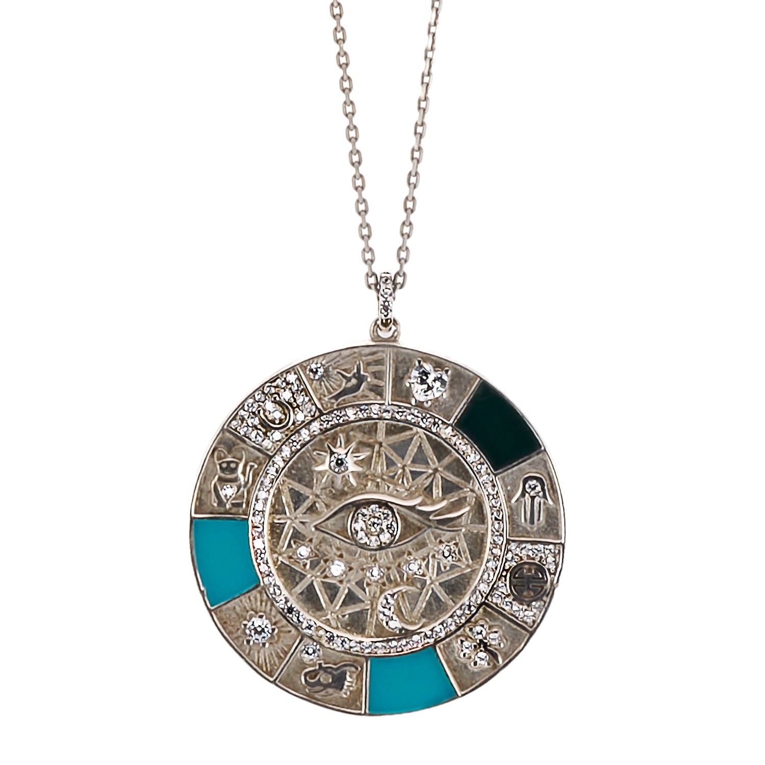 The centerpiece of the Magic Blessings Necklace is a collection of powerful symbols that are traditionally associated with good luck and protection. 