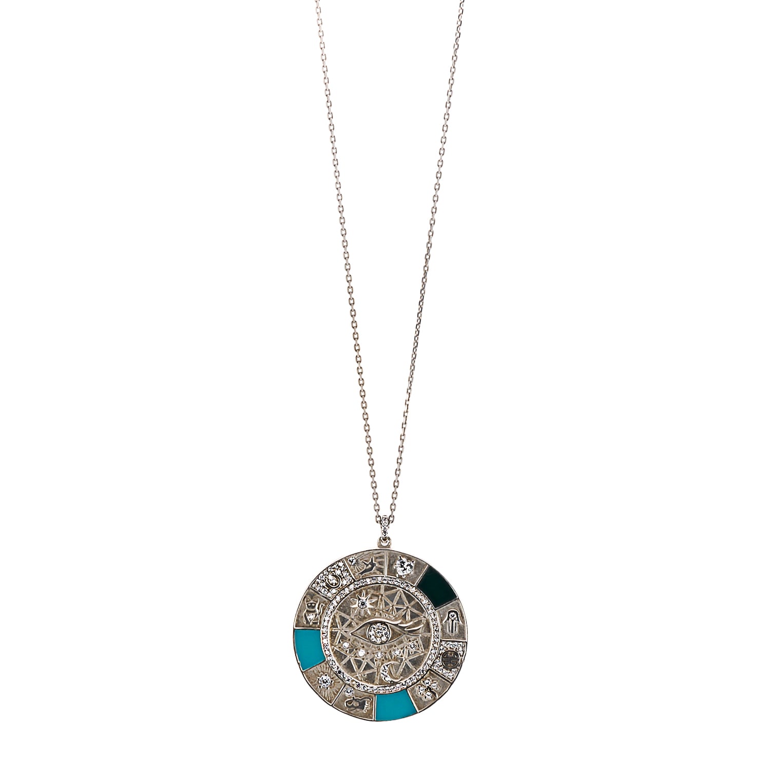 The Magic Blessings Necklace: A stunning display of symbols and sparkling zircon stones, radiating positive energy and protection.