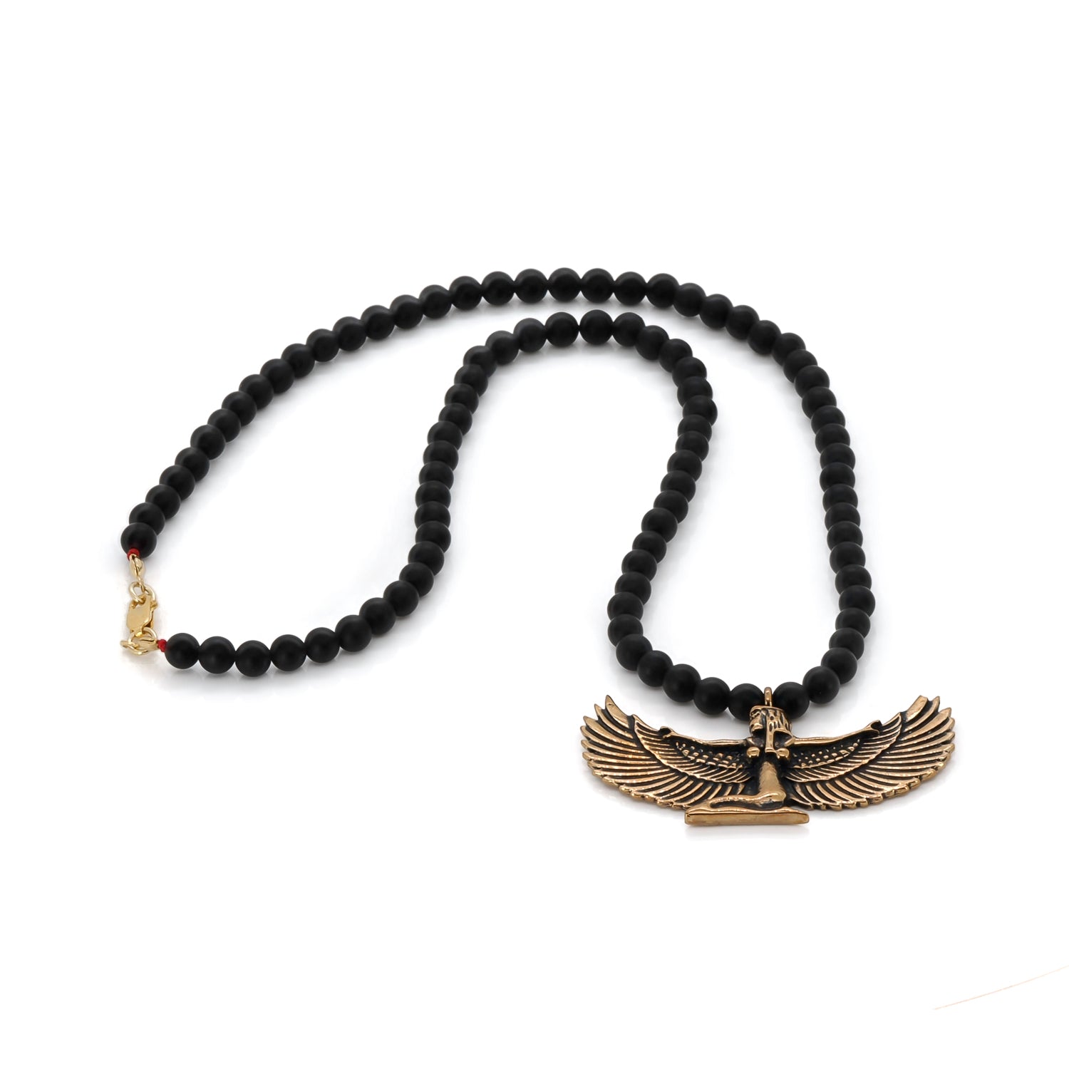 Egyptian Goddess Isis Pendant Necklace with Onyx Beads