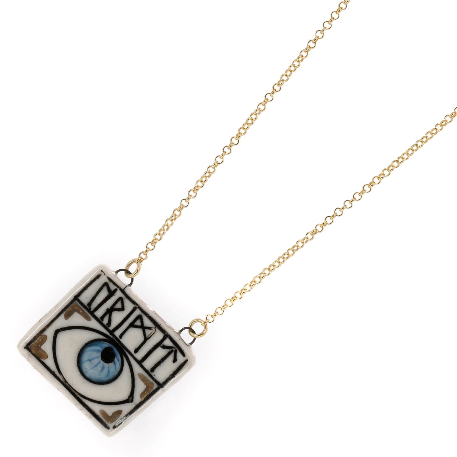 Handcrafted Guardian Evil Eye Necklace with Ceramic Pendant and Norse Runes